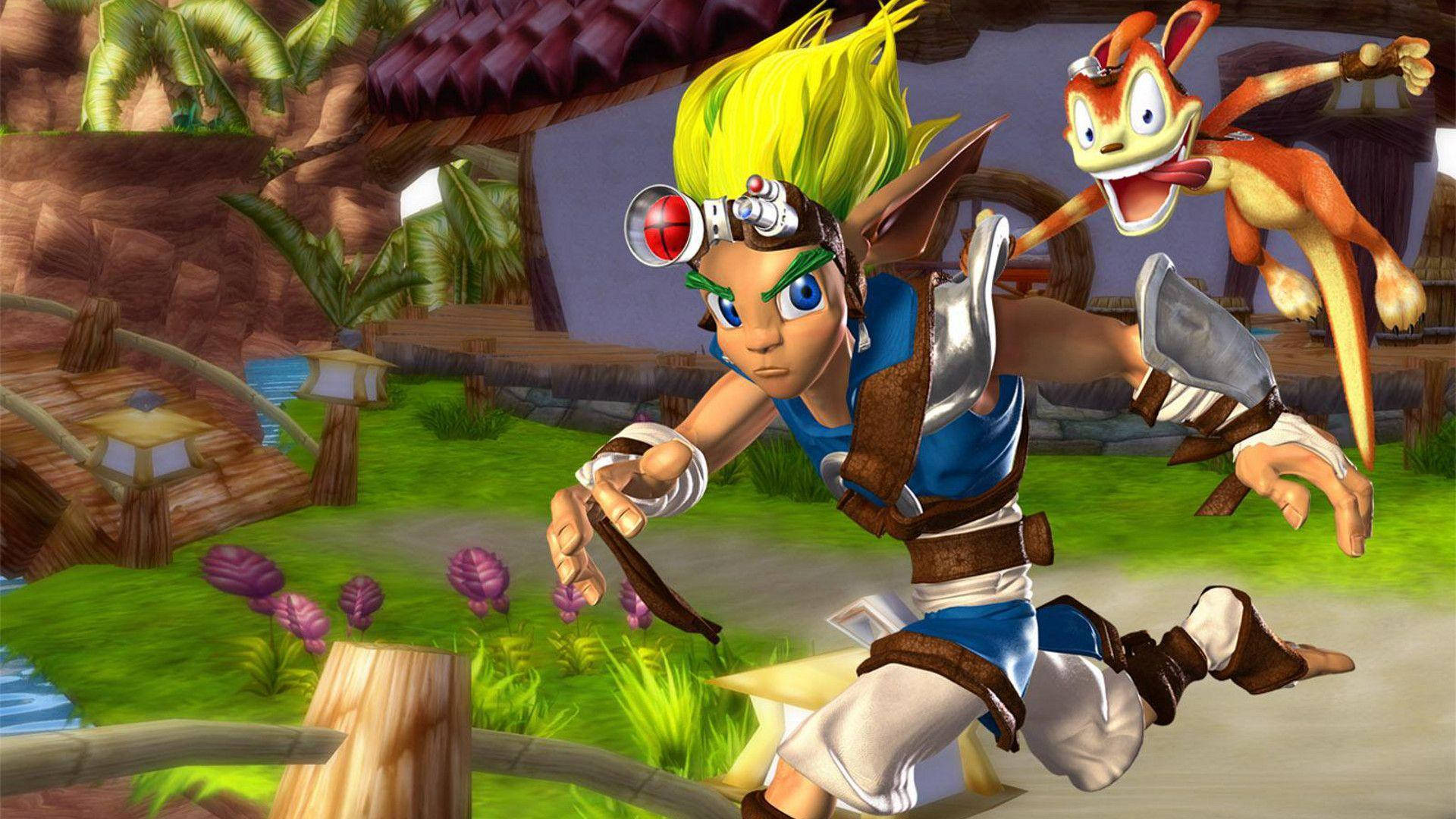 Running Jak And Daxter In A Forest Background