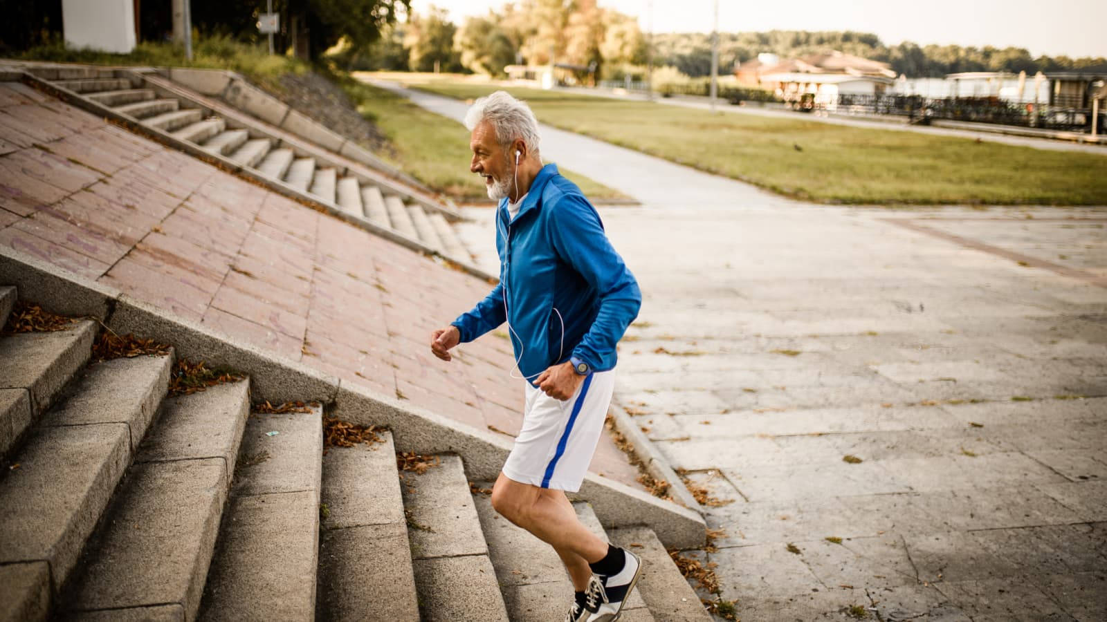 Running Old Man On Stairs Background
