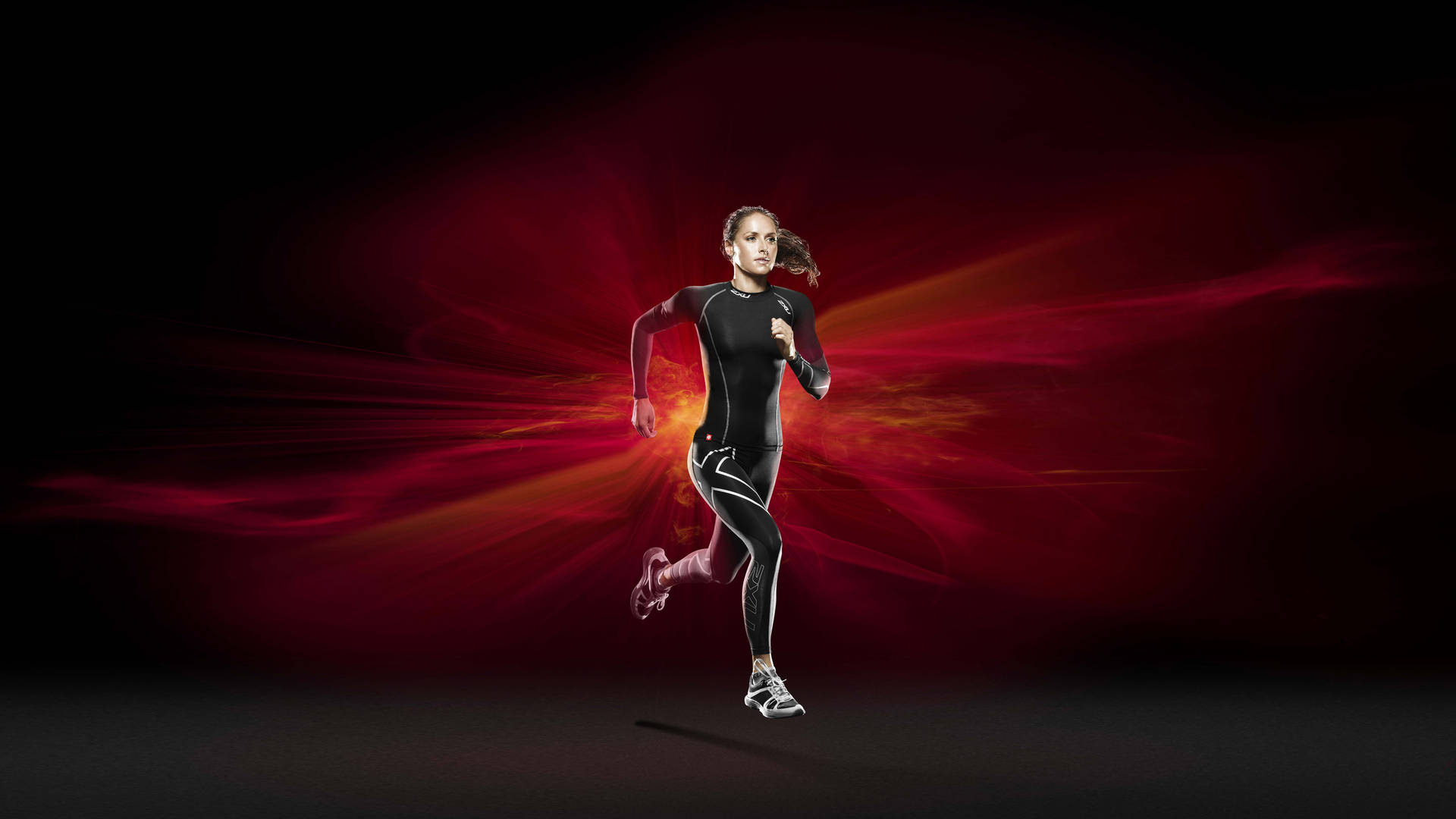 Running Woman In Digital Red Background