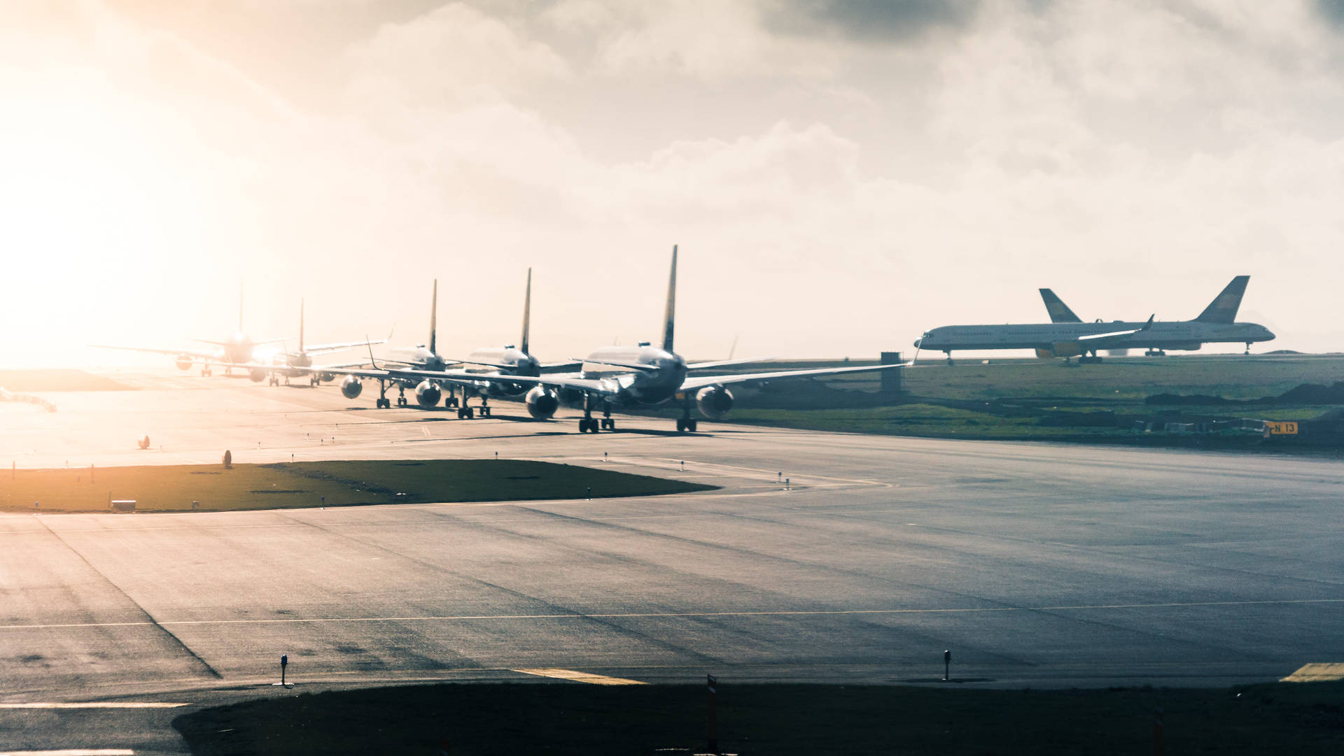 Runway Airplanes In Line