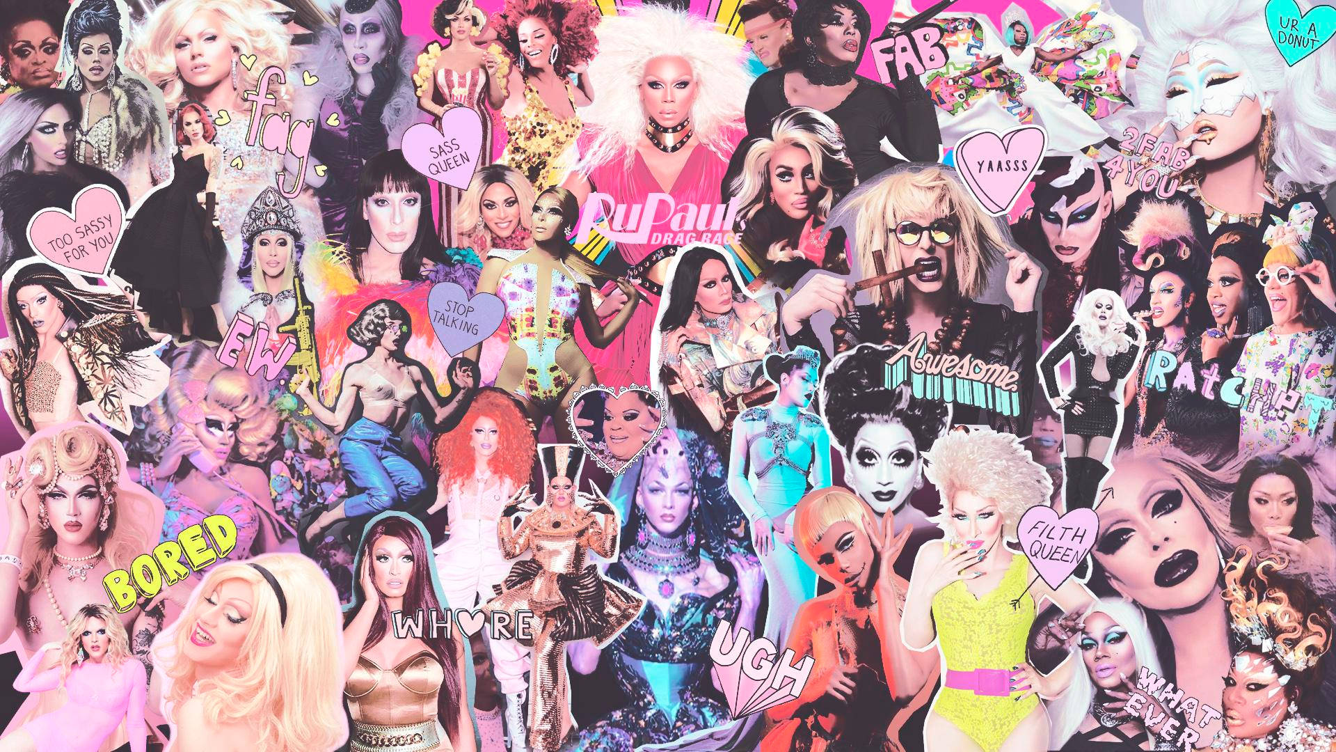 Rupaul's Drag Race Collage Word Art Background