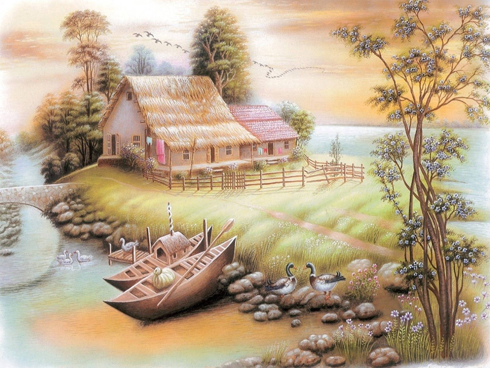 Rural House Paint Art Background