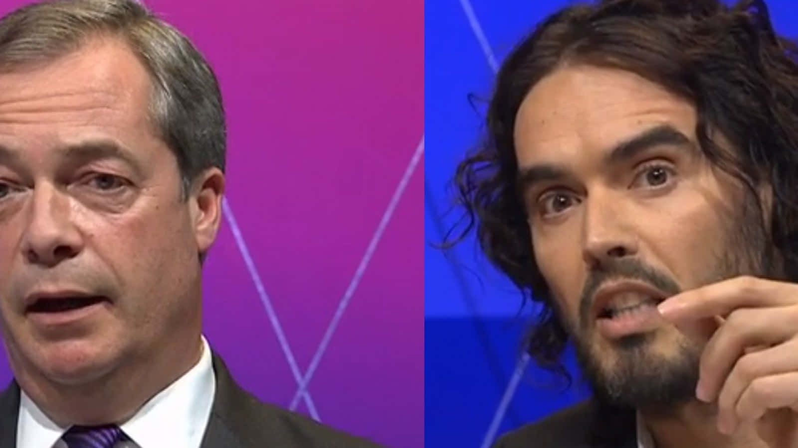 Russell Brand With Nigel Farage Background