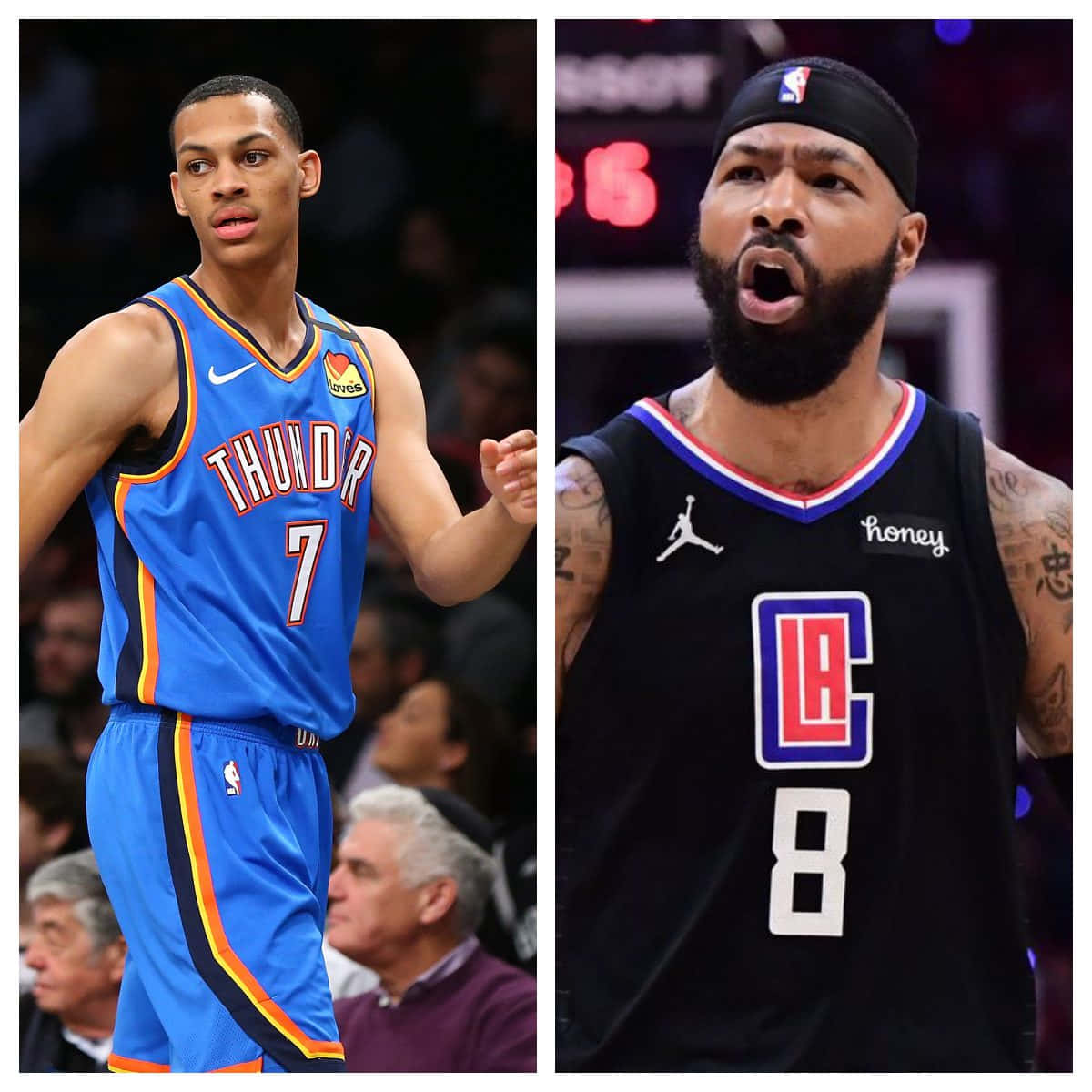 Russell Westbrook And Marcus Morris Collage Background