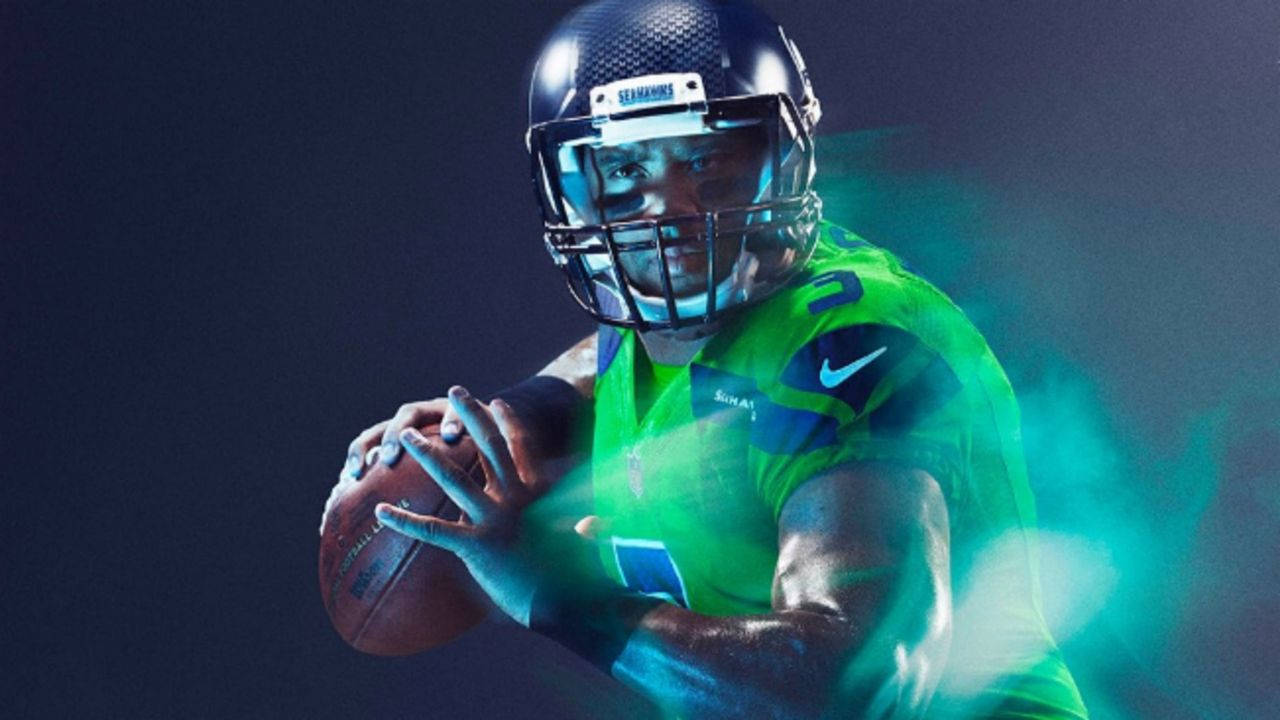 Russell Wilson Neon Lights Background