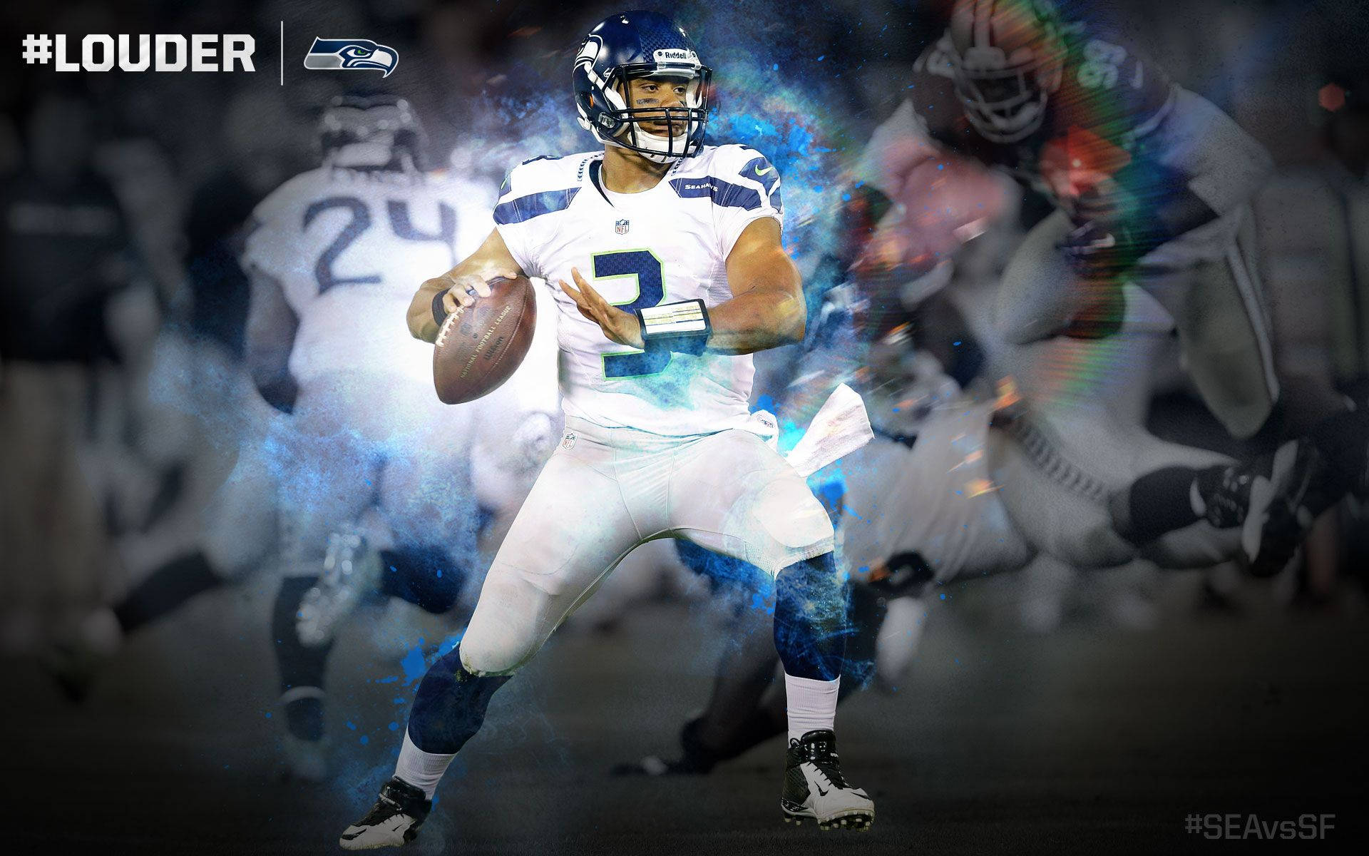 Russell Wilson On Game Photos Background