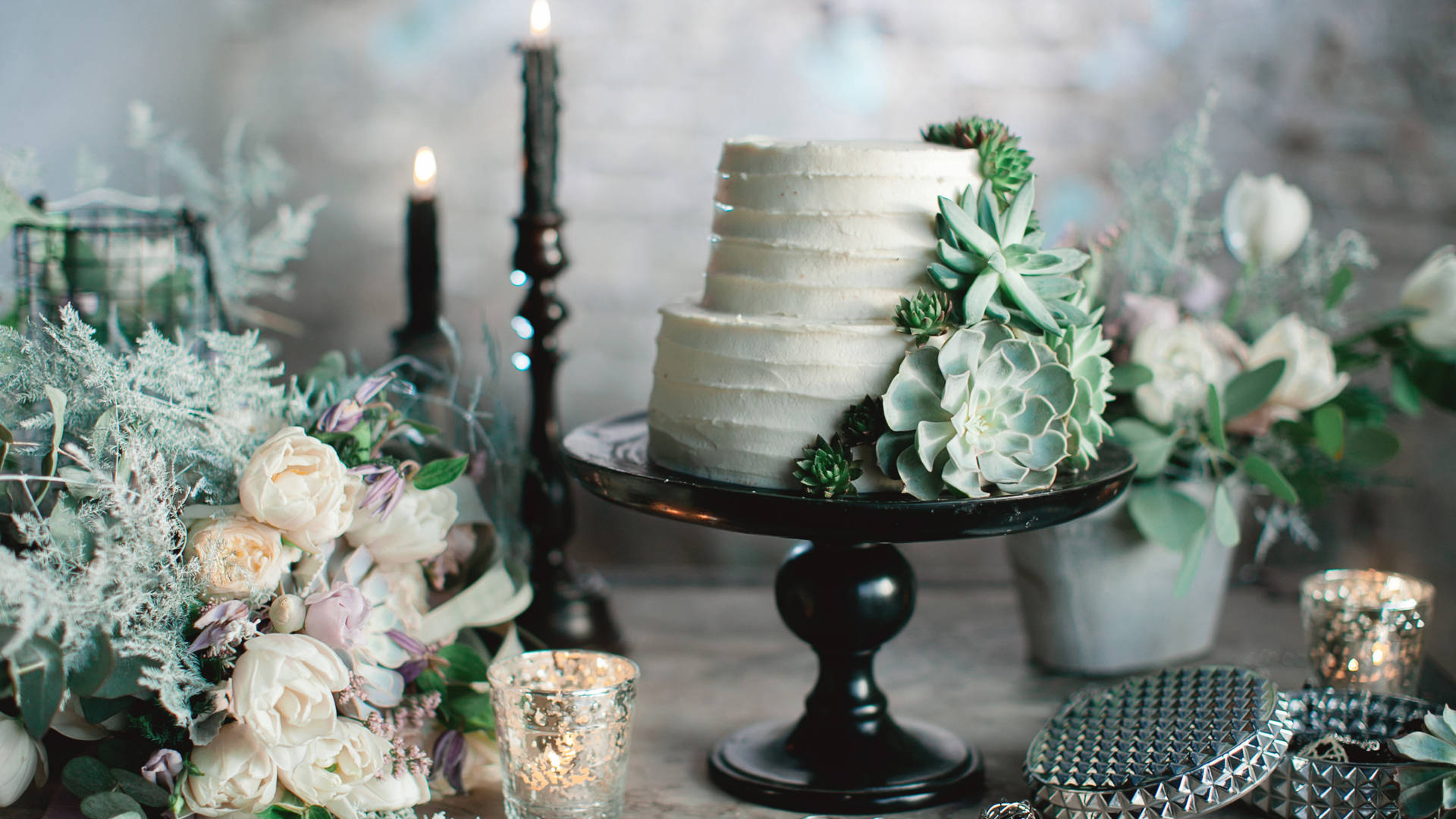 Rustic Bohemian Succulent Wedding Cake In Woodland Setting