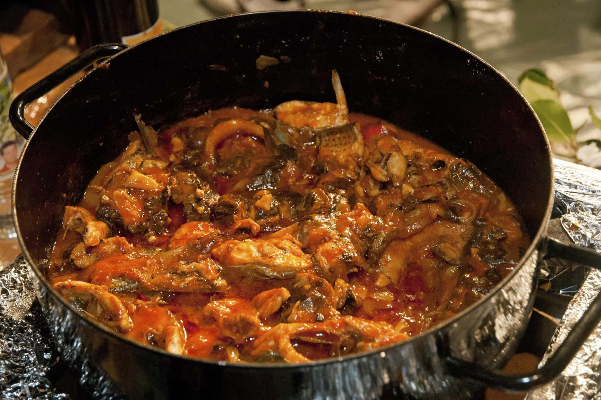 Rustic Croatian Brudet Served Fresh From The Pot Background