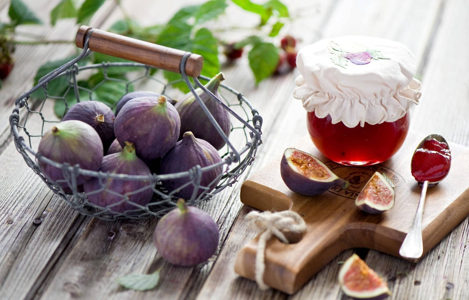 Rustic Display Of Figs Jam On A Dining Table