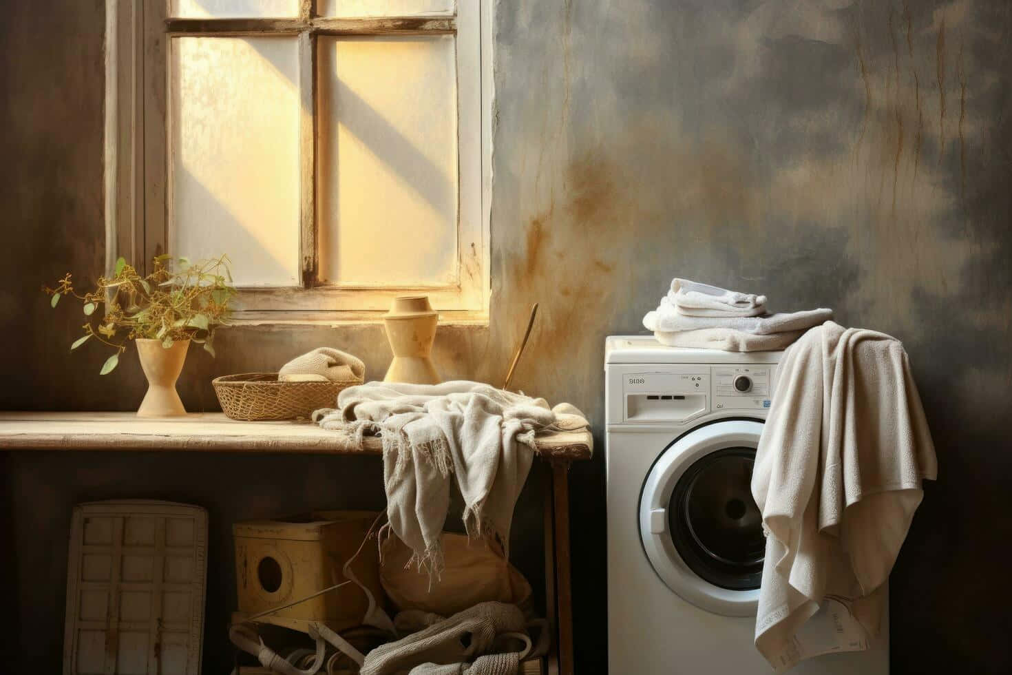 Rustic Laundry Roomwith Washing Machine