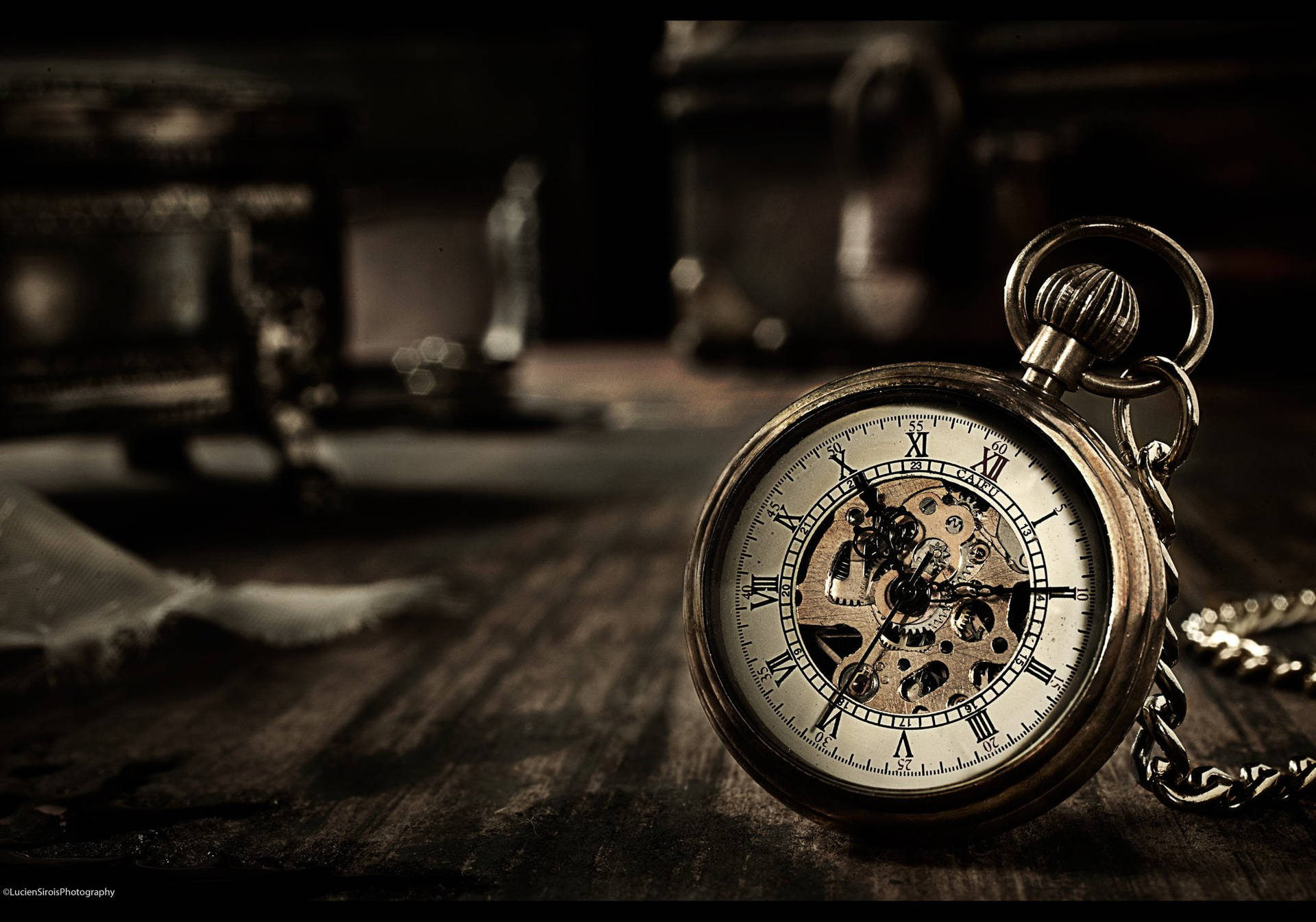 Rustic Table With Watch Tiempo Background Background