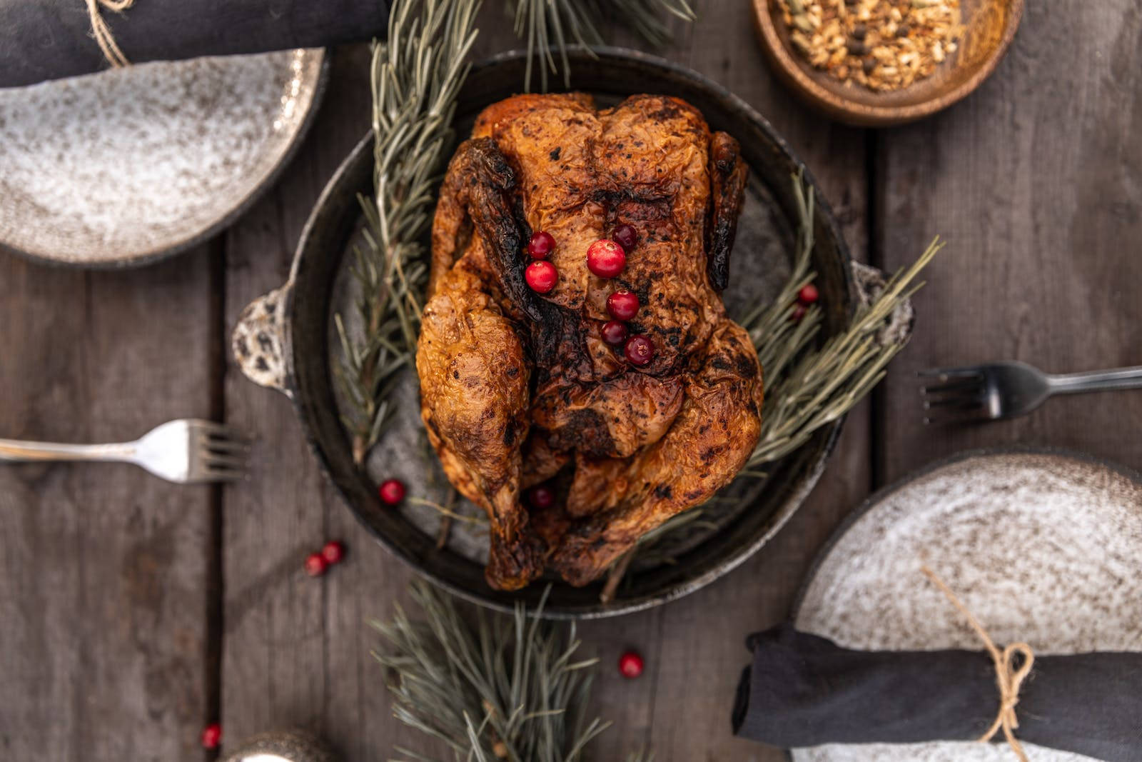 Rustic Thanksgiving Day Turkey With Cranberries Background