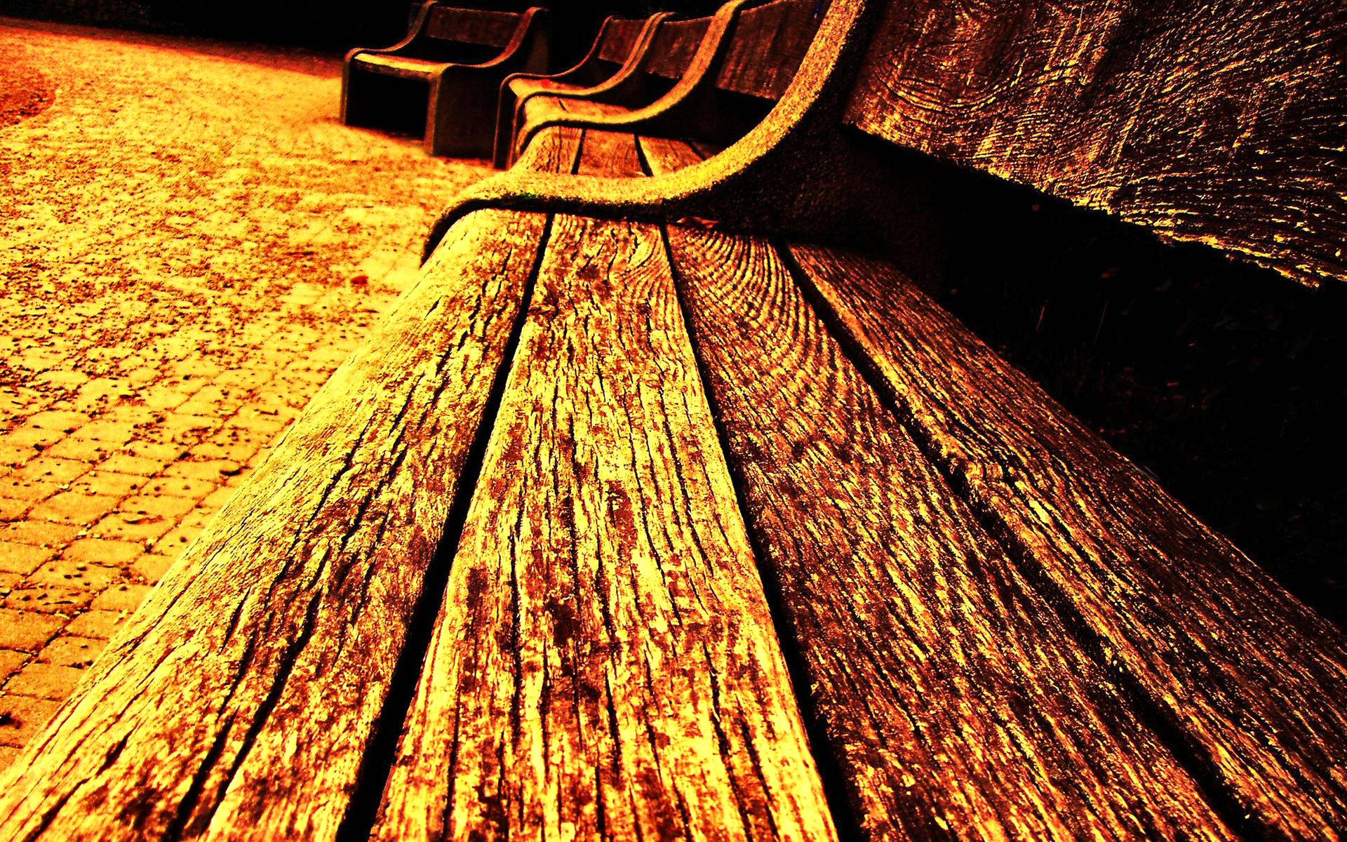 Rustic Yellow Bench On Wooden Floor Background