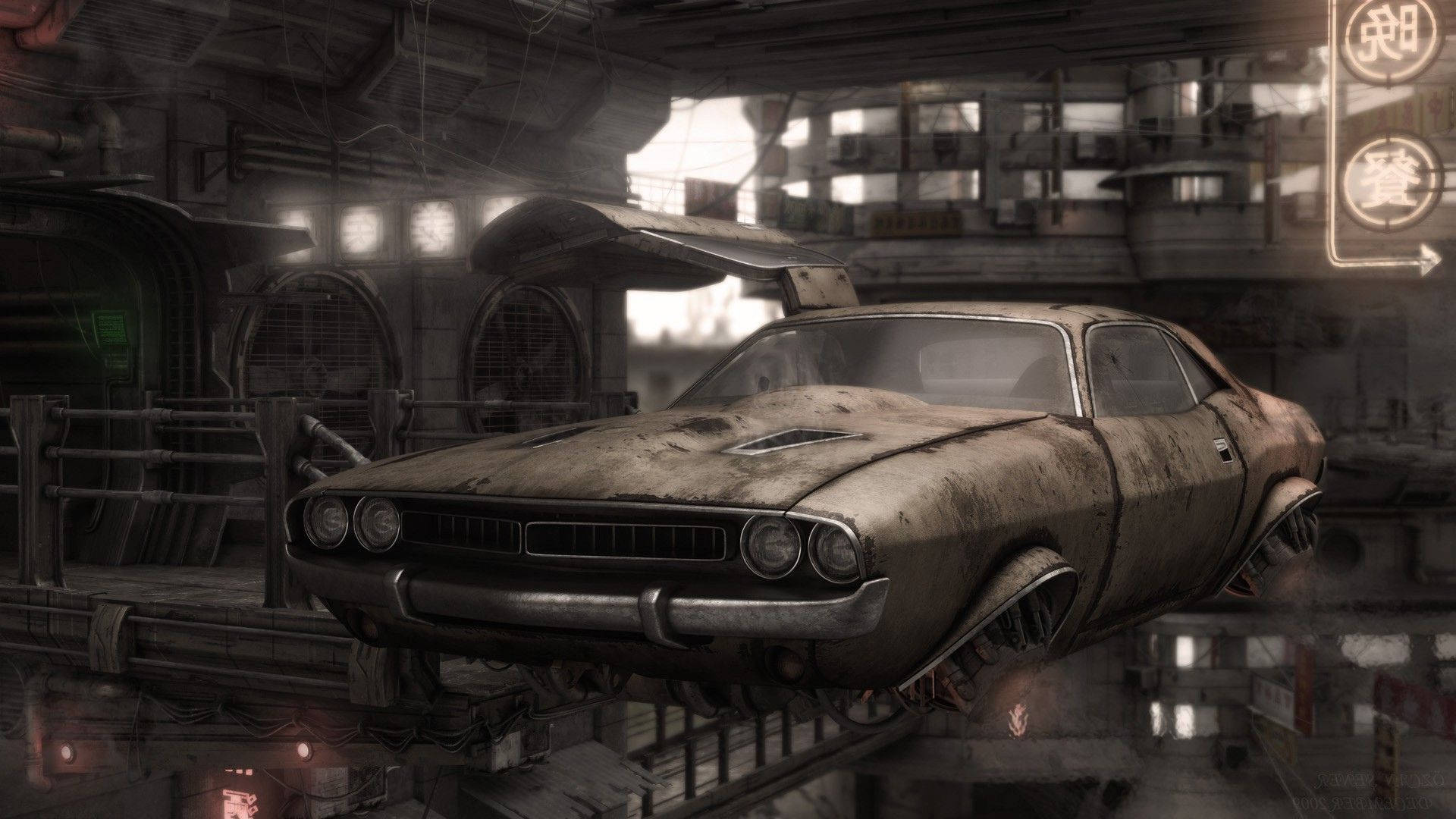 Rusty Dodge Challenger Muscle Car Background