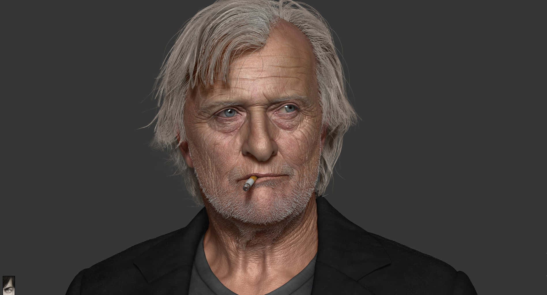 Rutger Hauer 3d Model Smoking A Cigarette Background