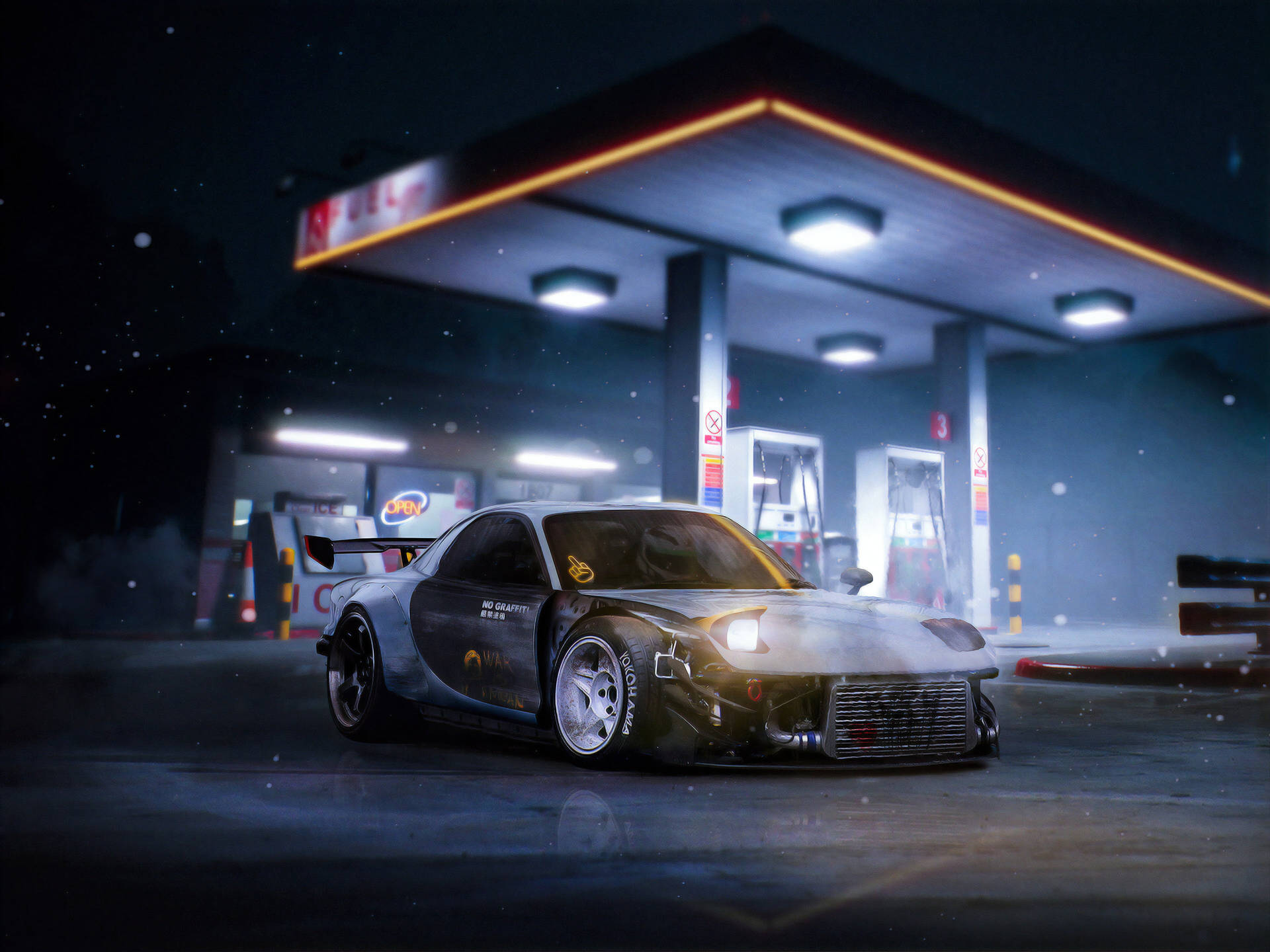 Rx7 Car At Gas Station Background