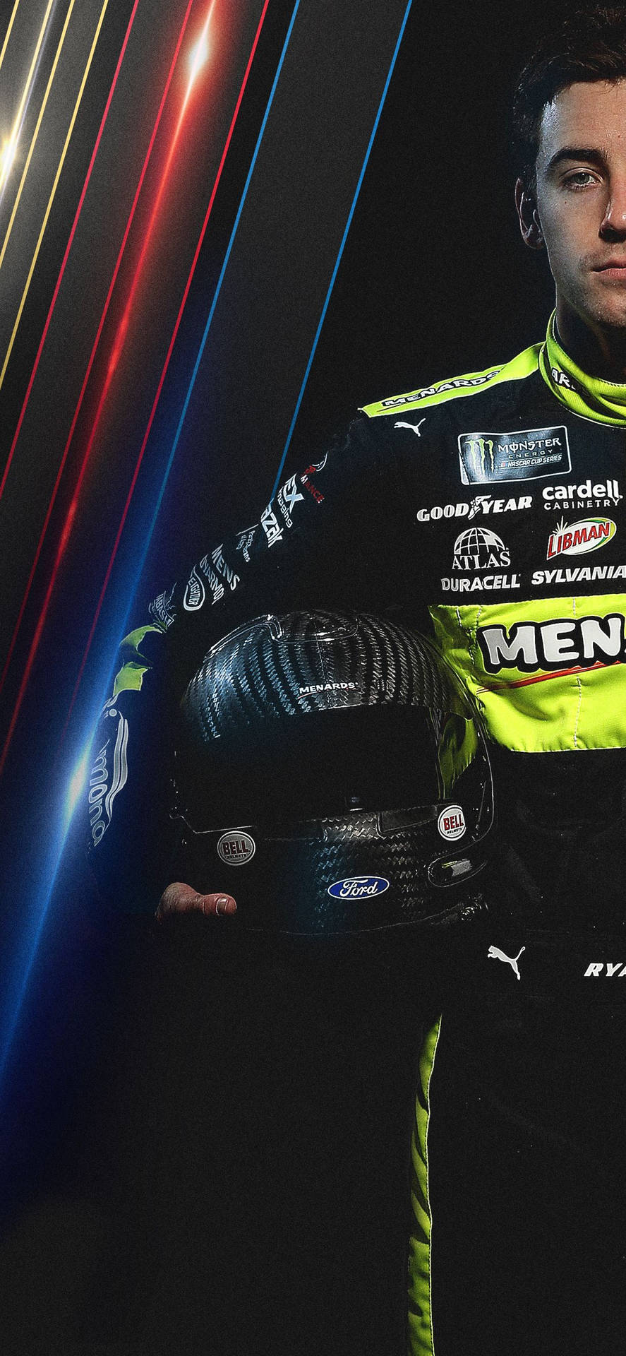 Ryan Blaney Holding Helmet Background