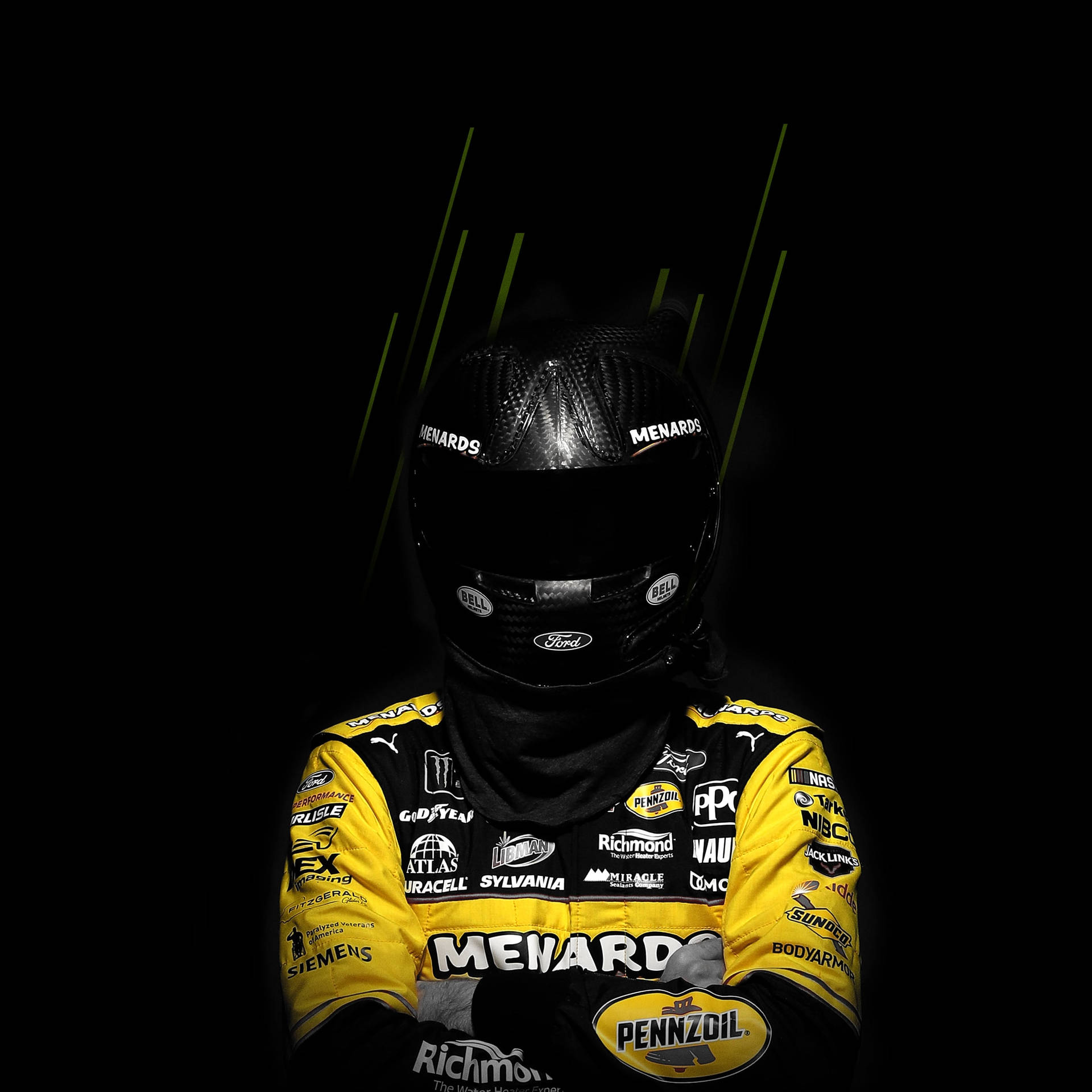 Ryan Blaney Race Suit And Helmet Background