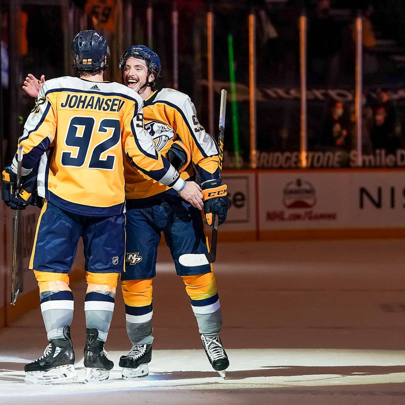 Ryan Johansen And Matt Duchene Celebrating A Win