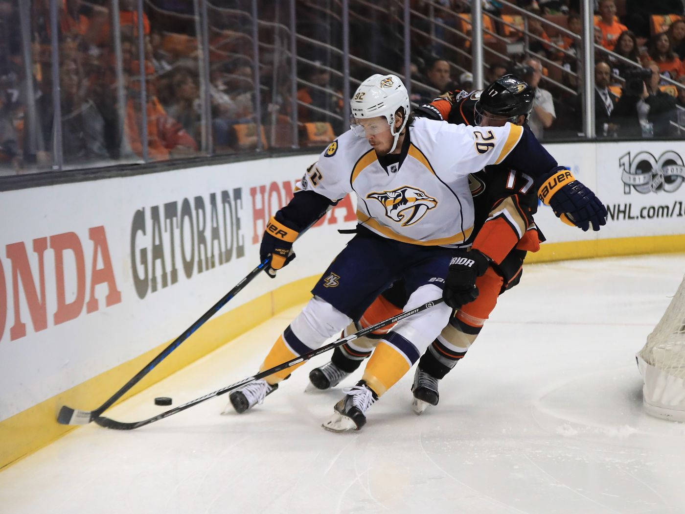 Ryan Johansen In Intense Fight Over The Puck Background