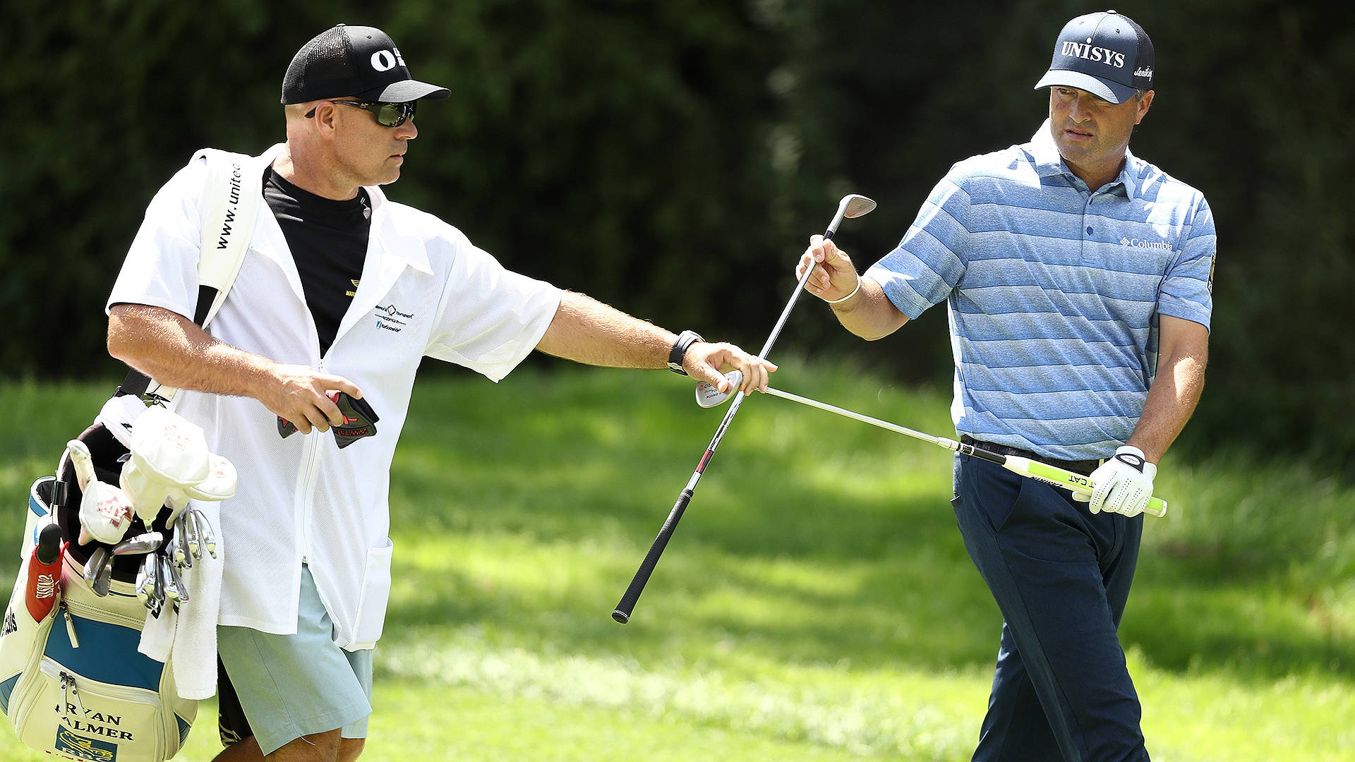 Ryan Palmer Exchanging Golf Clubs Background