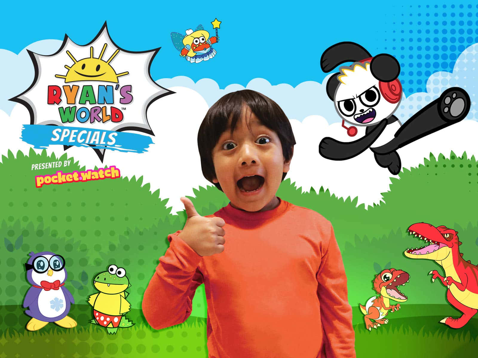Ryan's World Specials - A Young Boy With A Thumbs Up Background