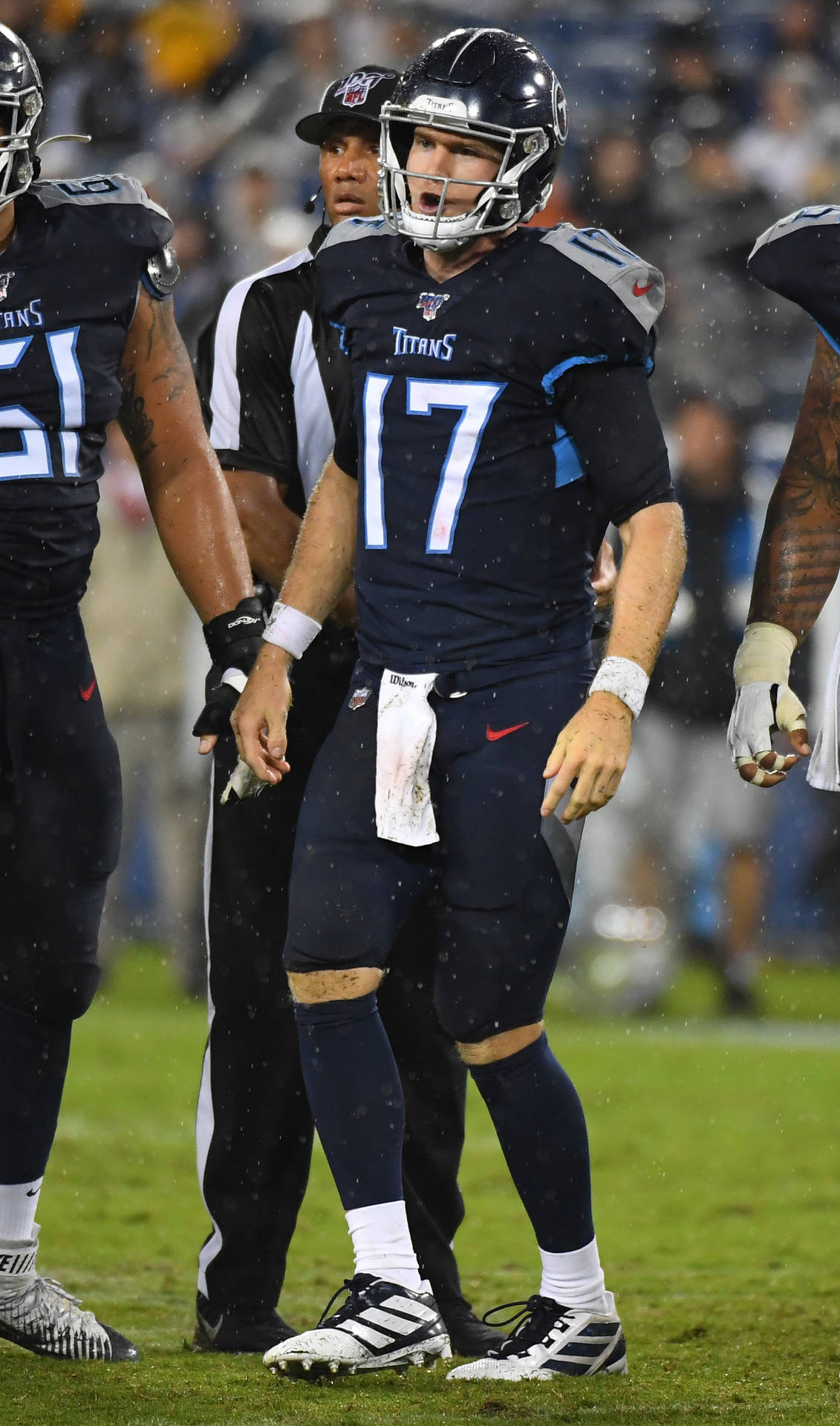 Ryan Tannehill Navy Blue Jersey Candid Shot Background