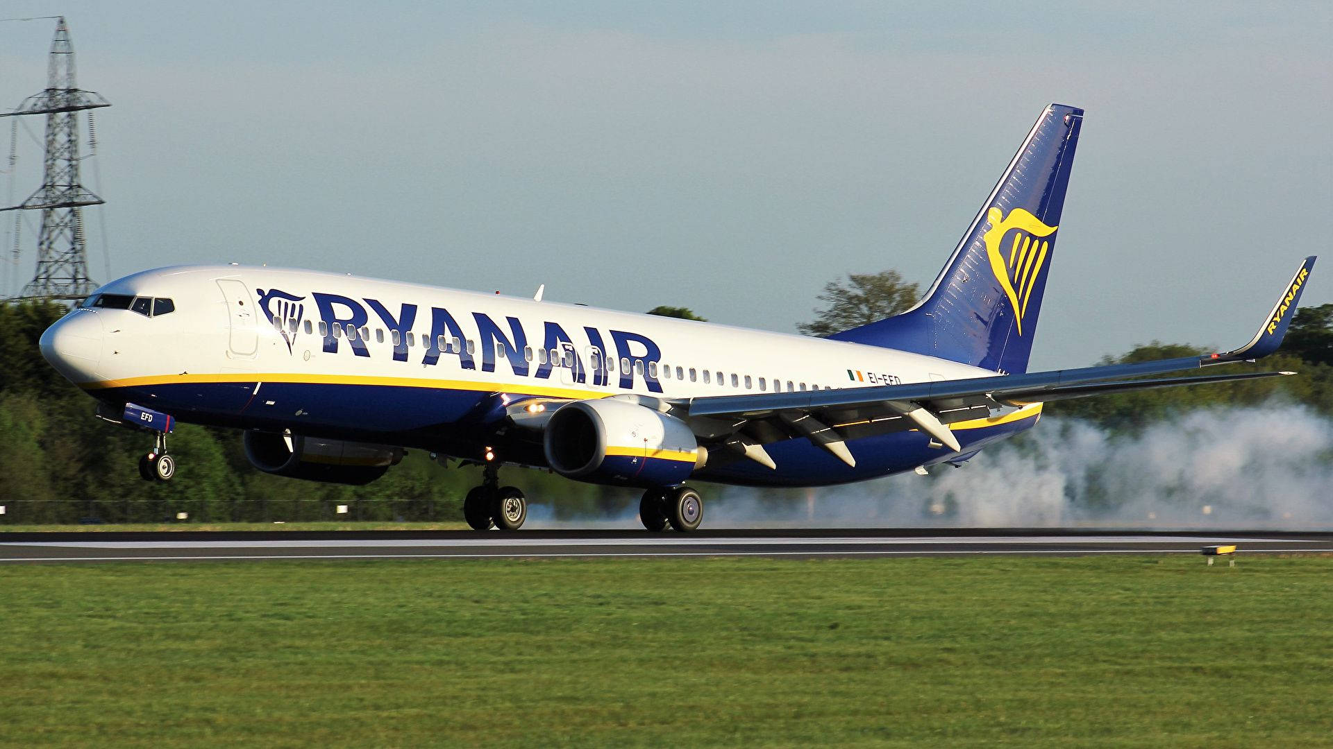 Ryanair Airplane On Grass Background