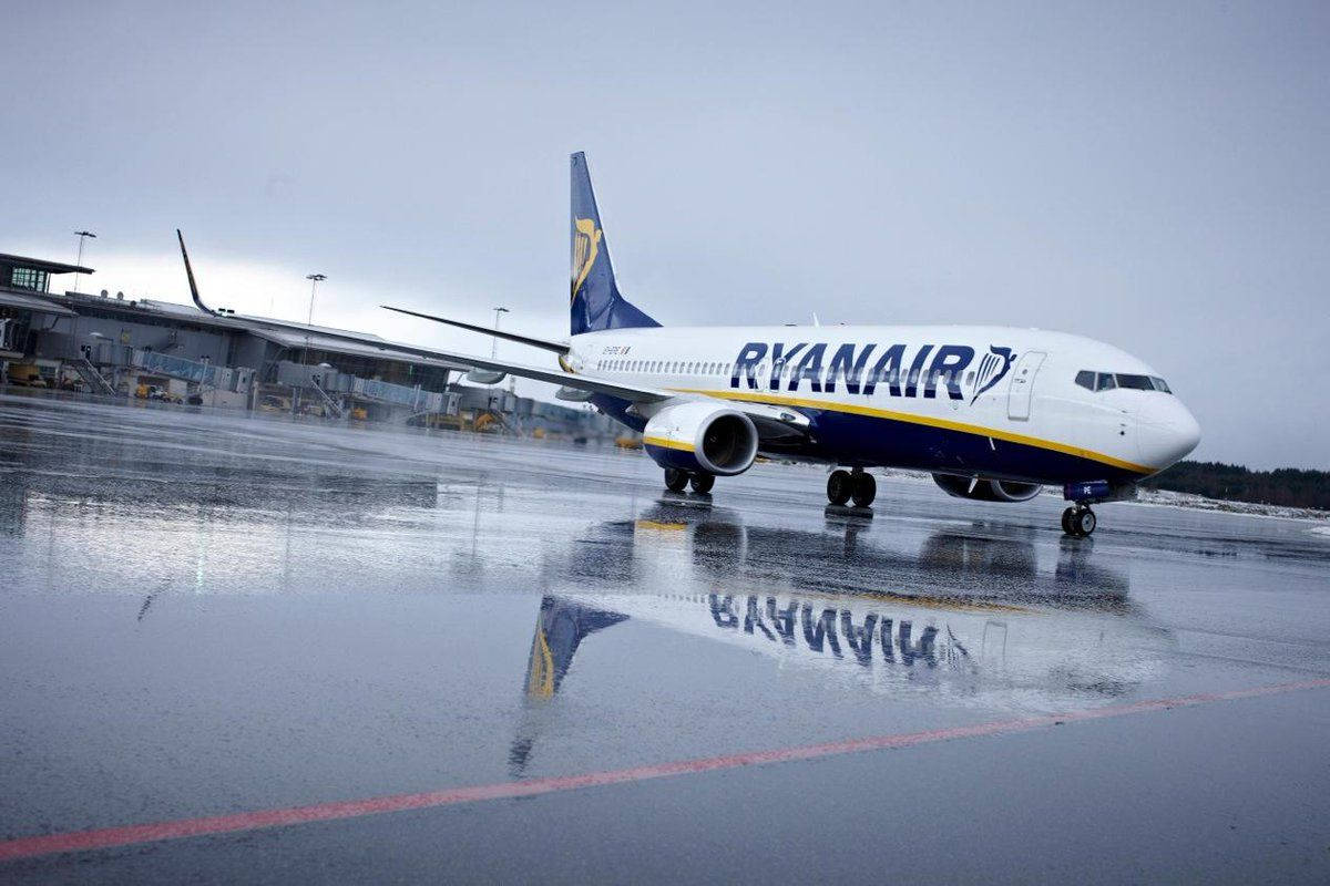 Ryanair Airplane On Wet Runway Background