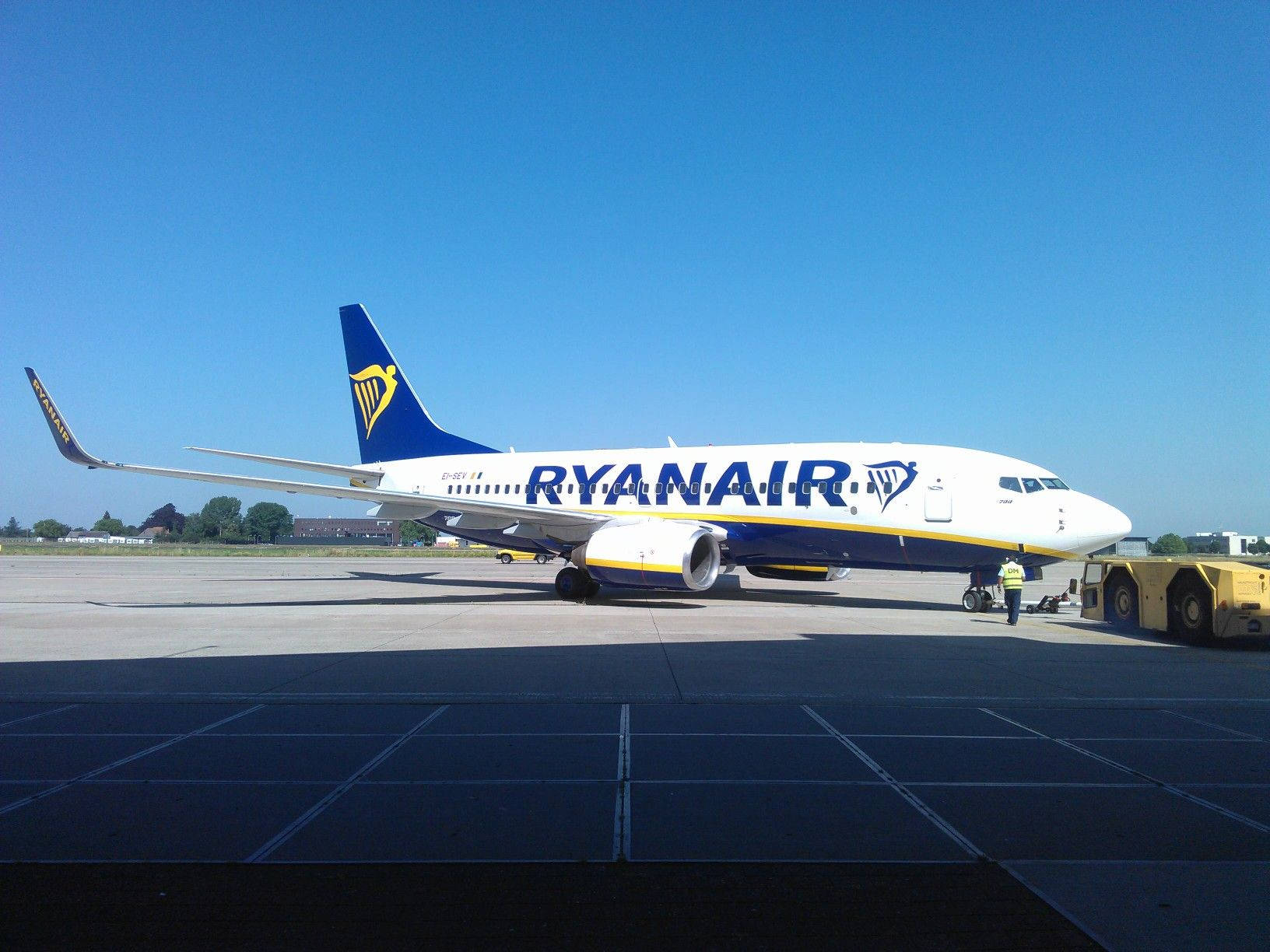 Ryanair Airplane Under Clear Sky Background