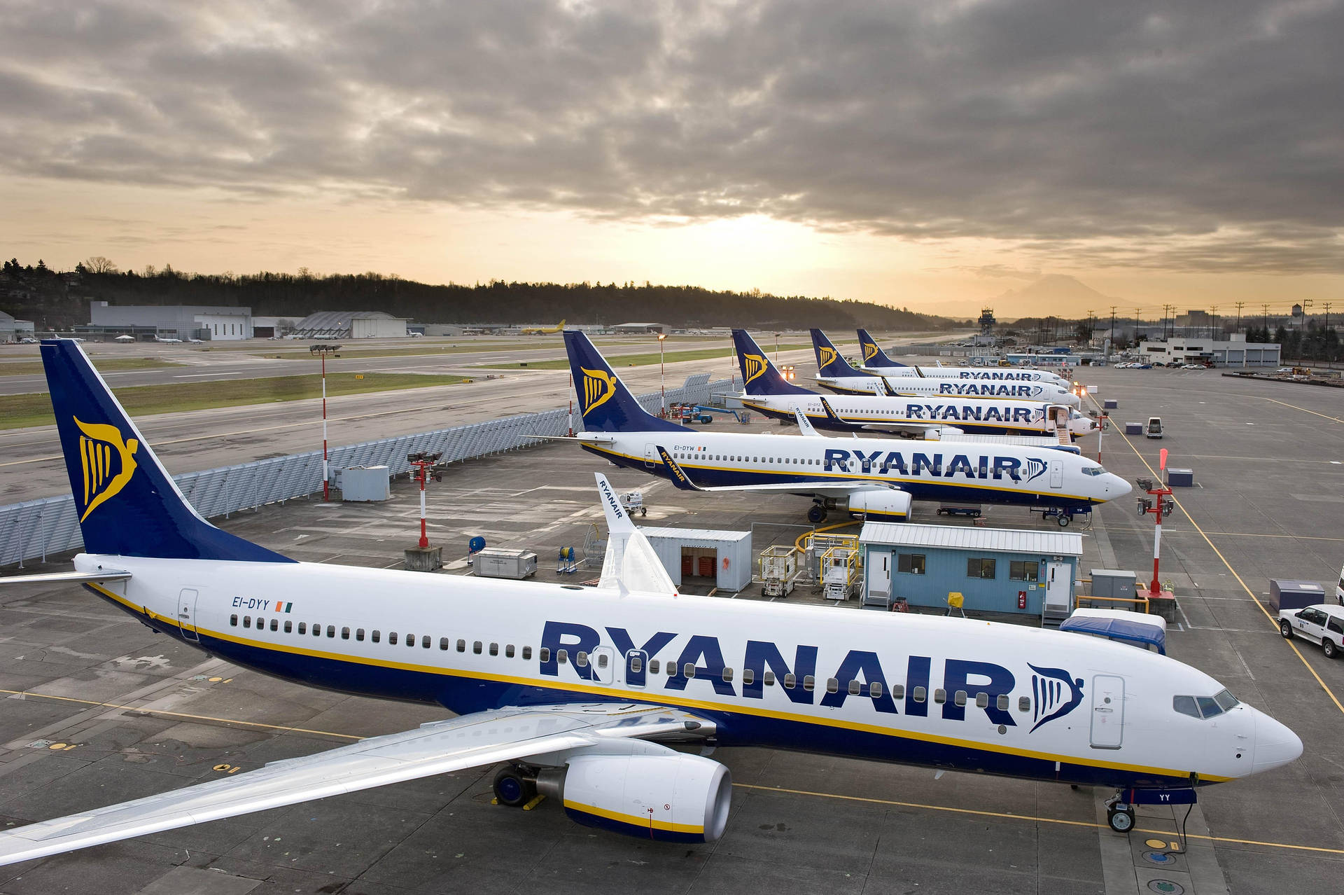 Ryanair Airplanes Under Sunset Background