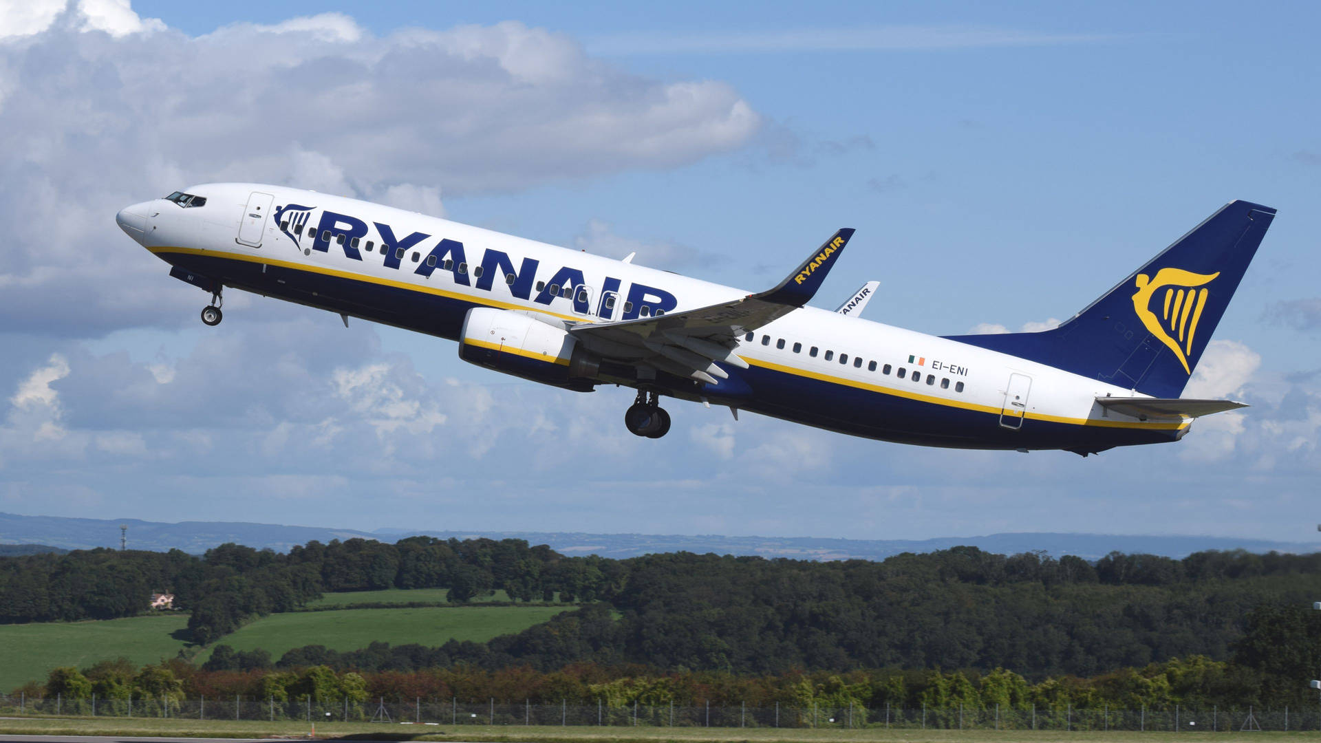 Ryanair Taking Off In Sky Background