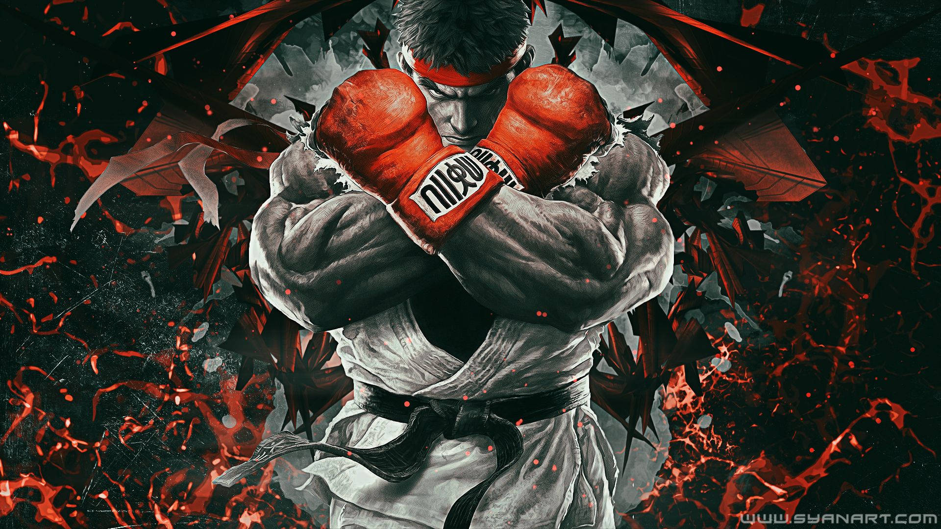 Ryu Wears Red Gloves Street Fighter Background