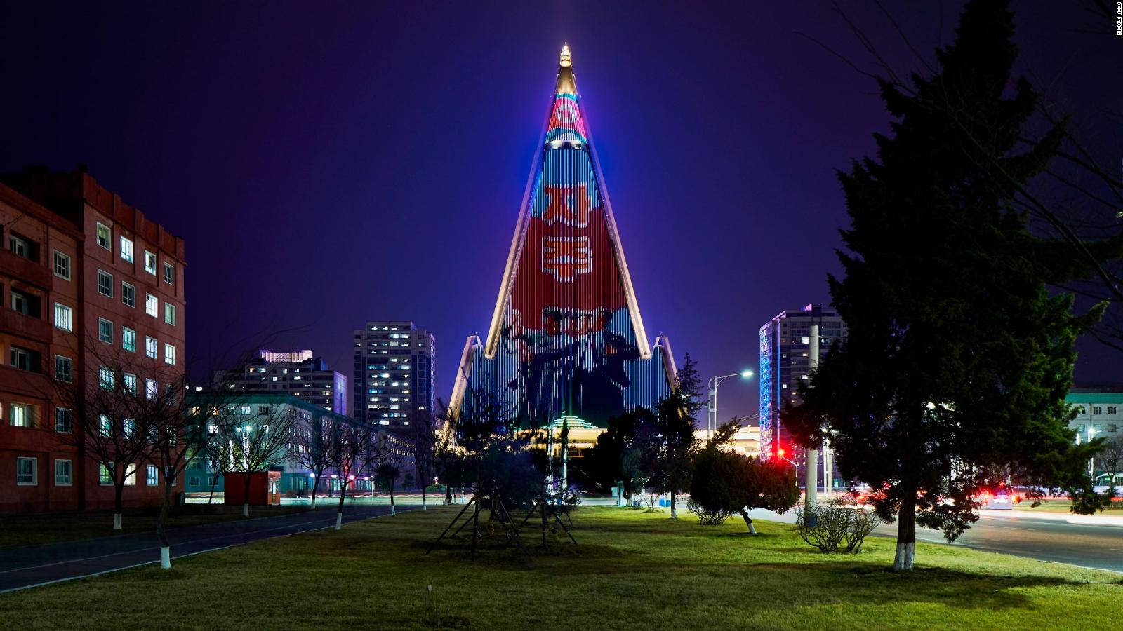 Ryugyong Hotel Illuminated At Night In Pyongyang, North Korea