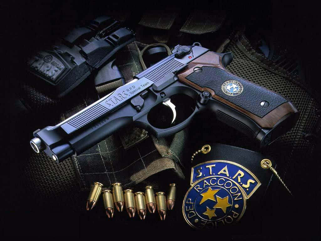 S T A R S Raccoon Police Department Badgeand Handgun Background
