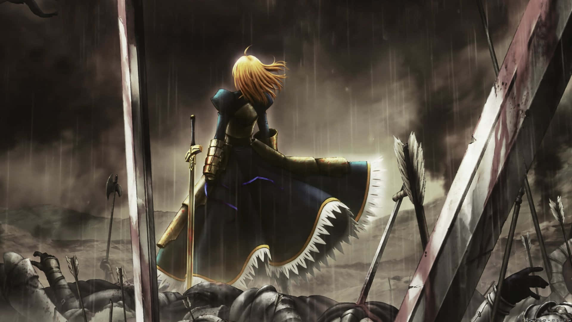 Saber Fate Stay Night In Battlefield Background