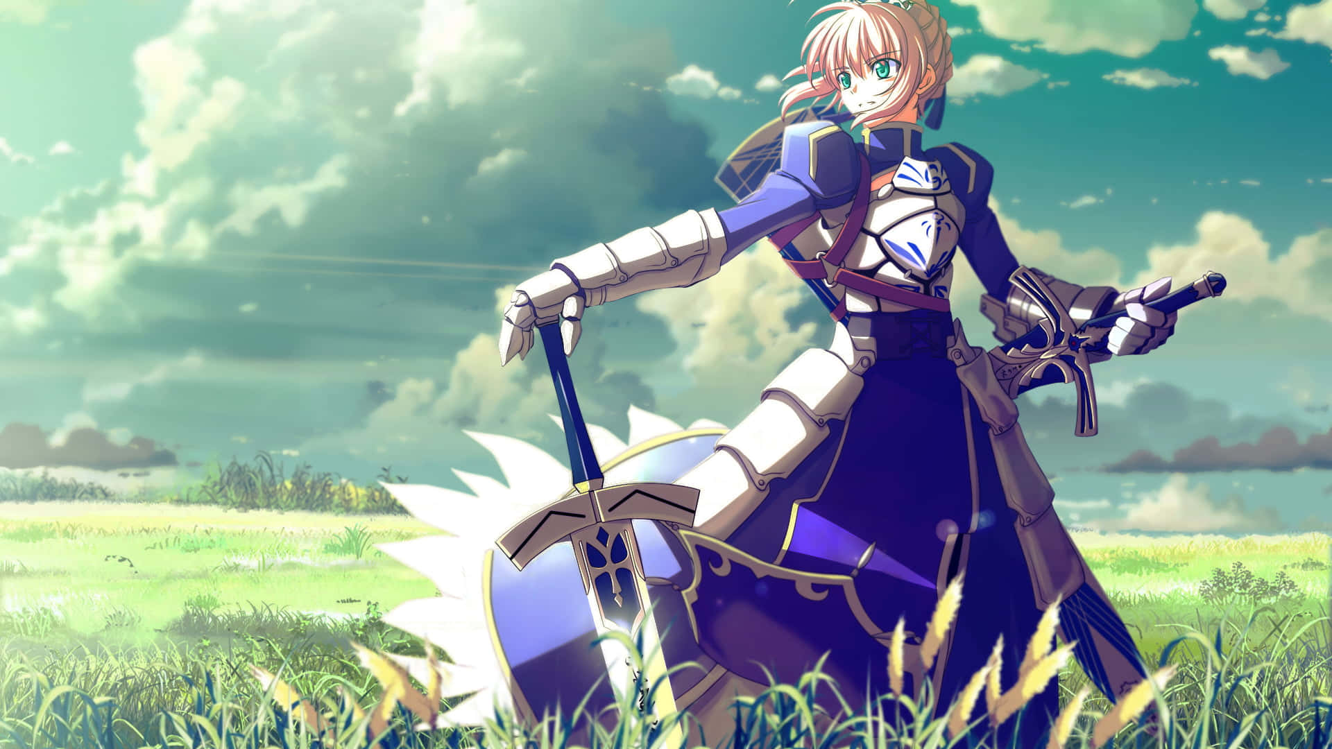 Saber Fate Stay Night In Field Background