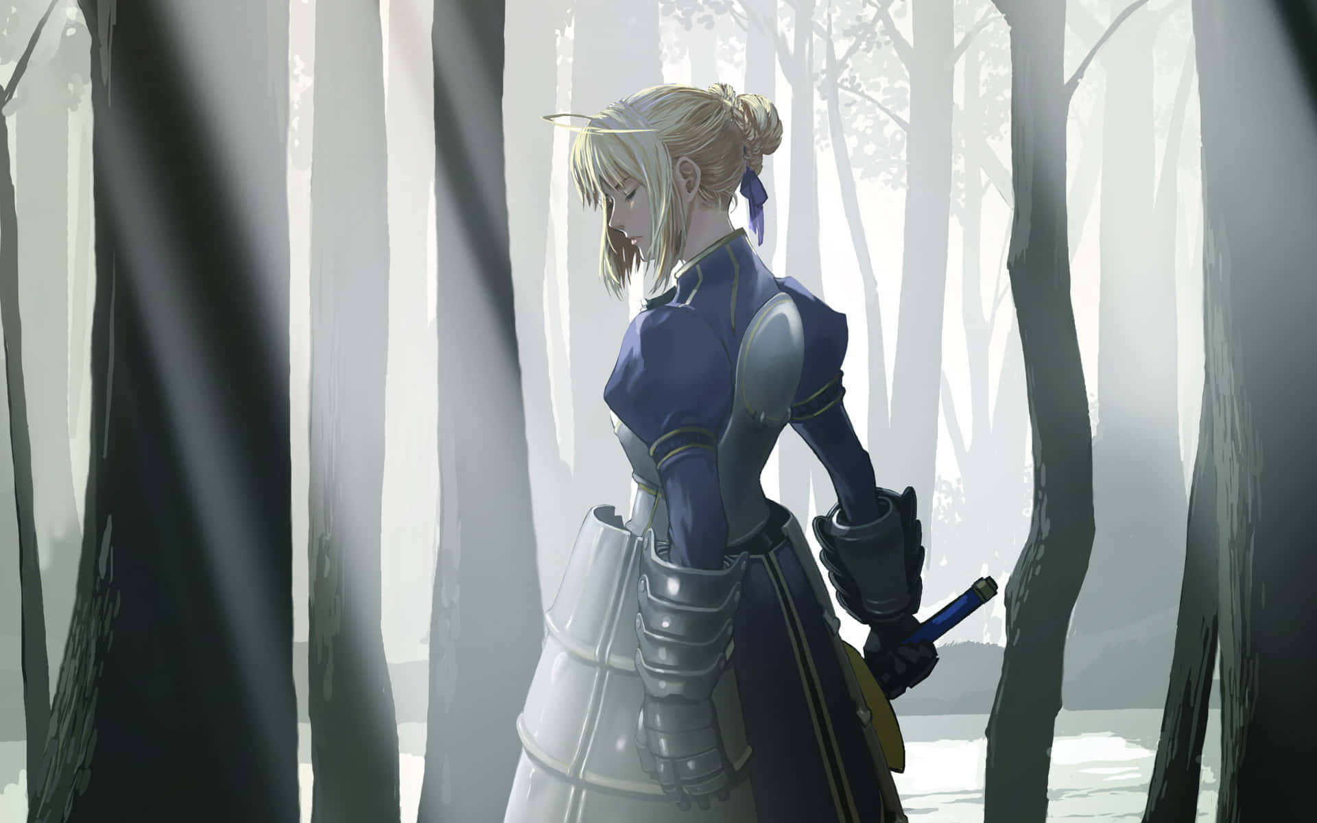 Saber Fate Stay Night In The Woods Background