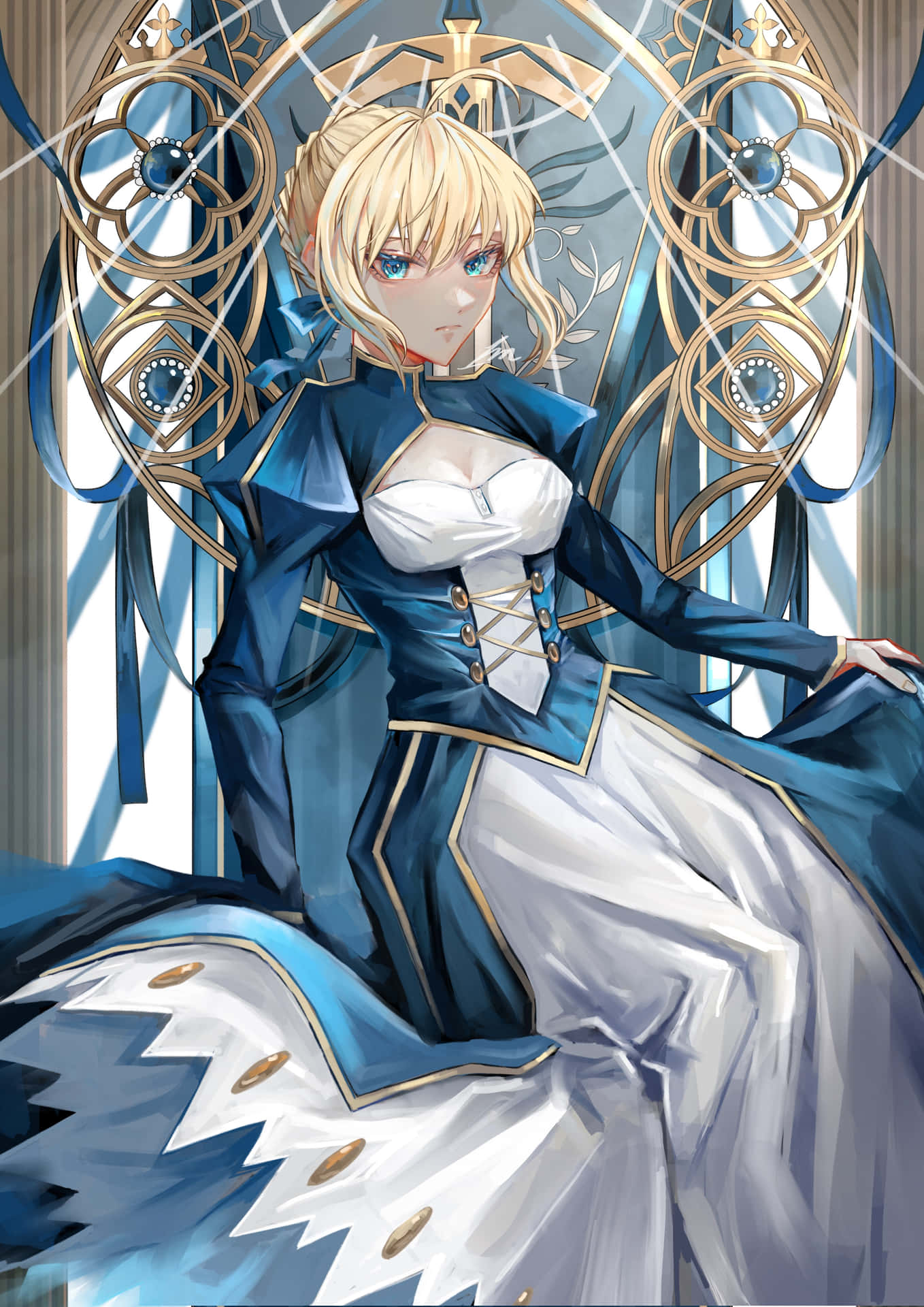 Saber Fate Stay Night On Steel Throne Background