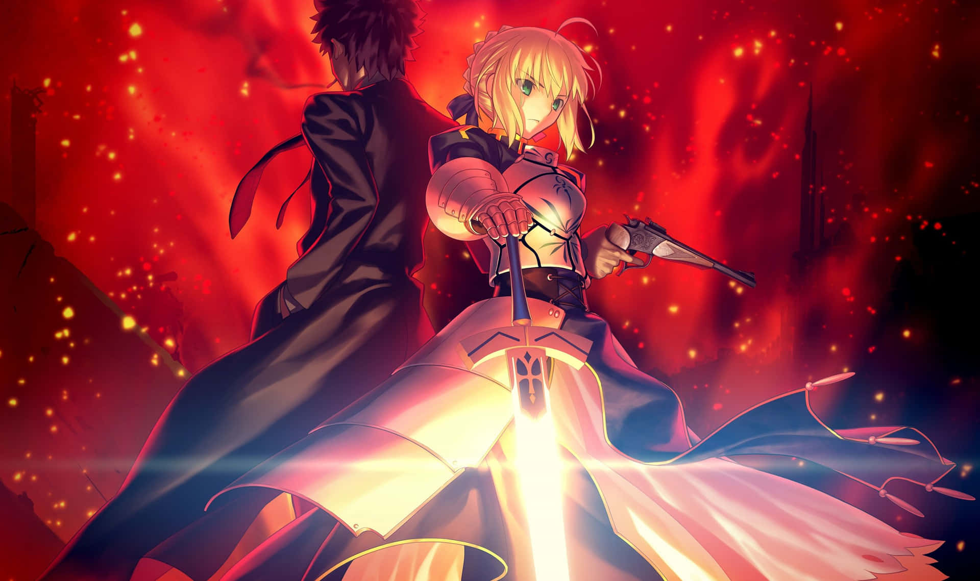 Saber Fate Stay Night With Pistol Background