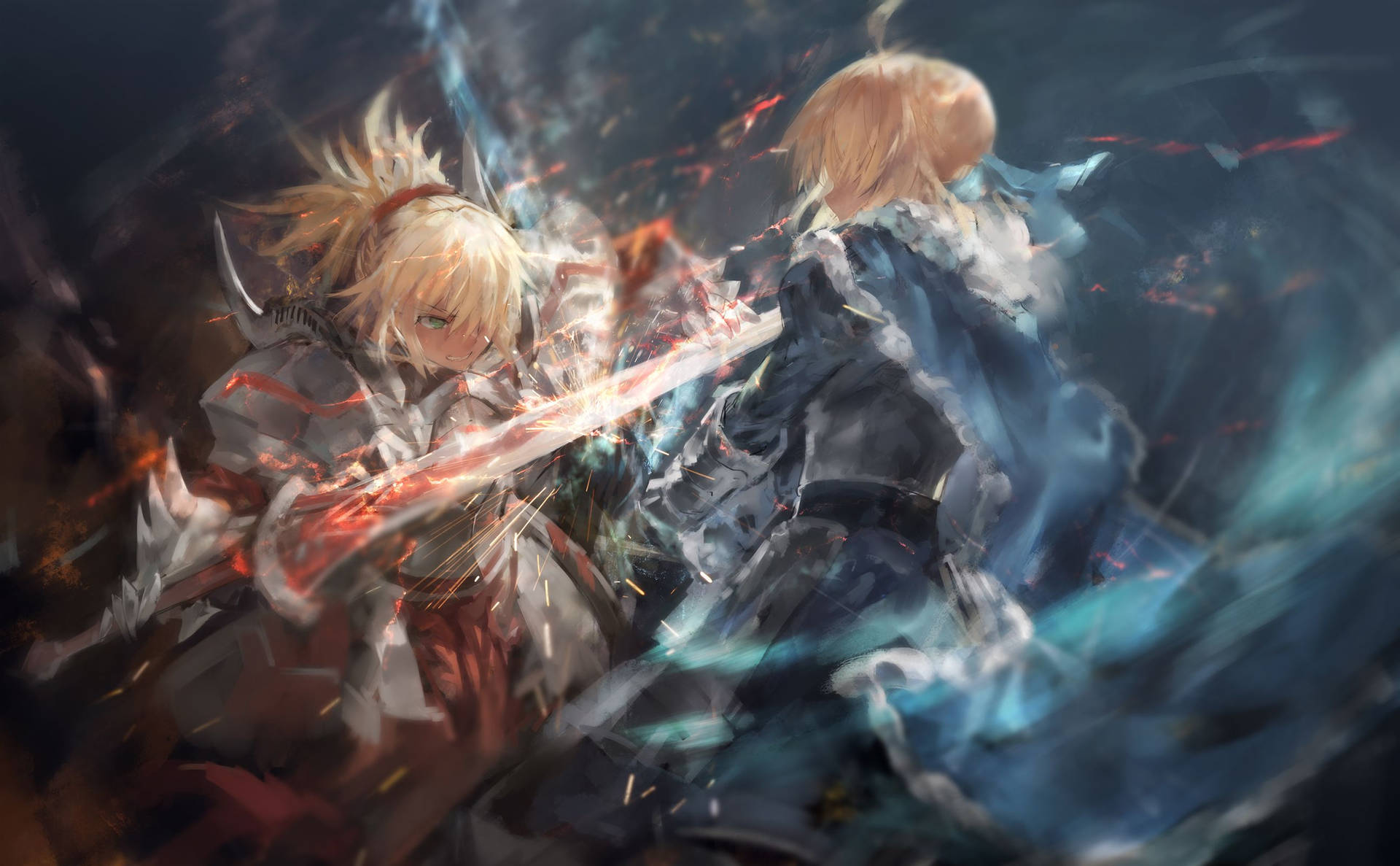 Saber Fighting In Fate / Apocrypha Background