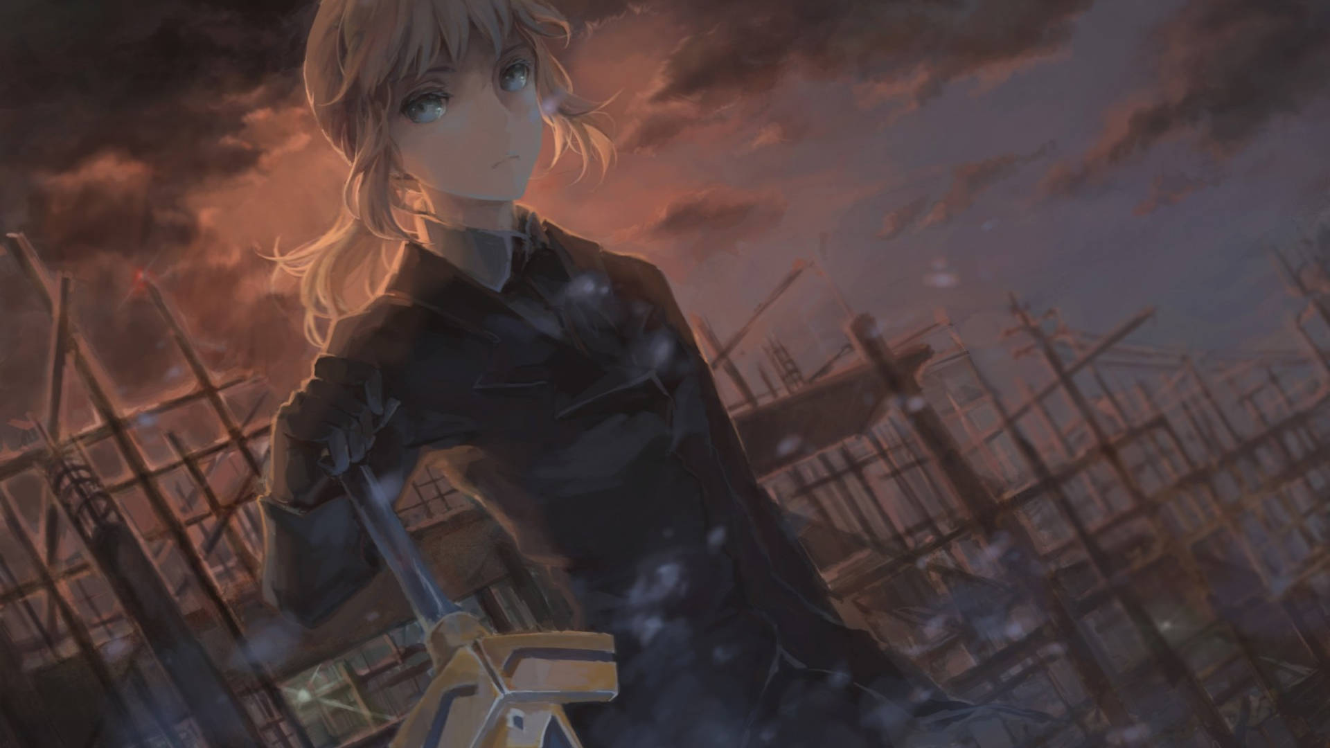 Saber From Fate Zero With Ruins Background