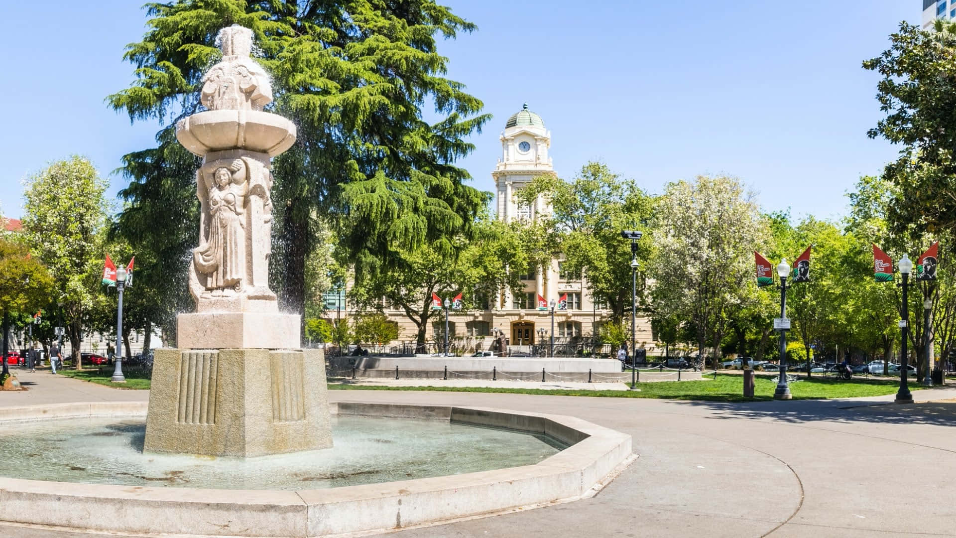 Sacramento City Hall Plaza Fountain Background