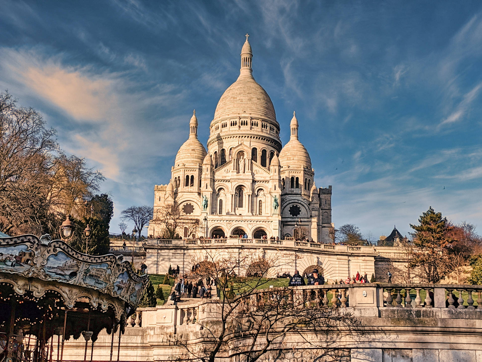 Sacre Coeur Basilica Carousel And Bridge Background