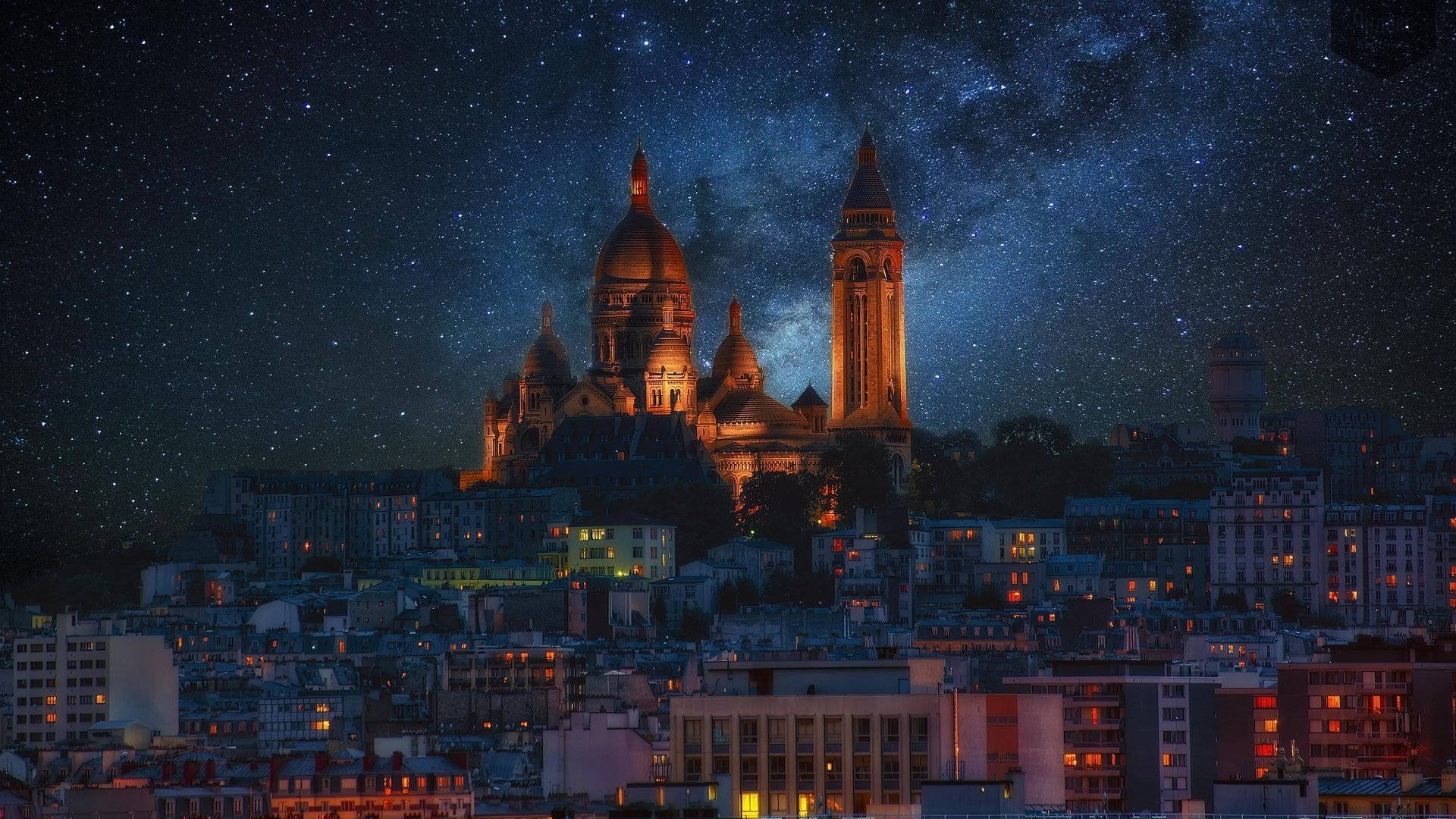 Sacre Coeur Basilica Starry Sky Background