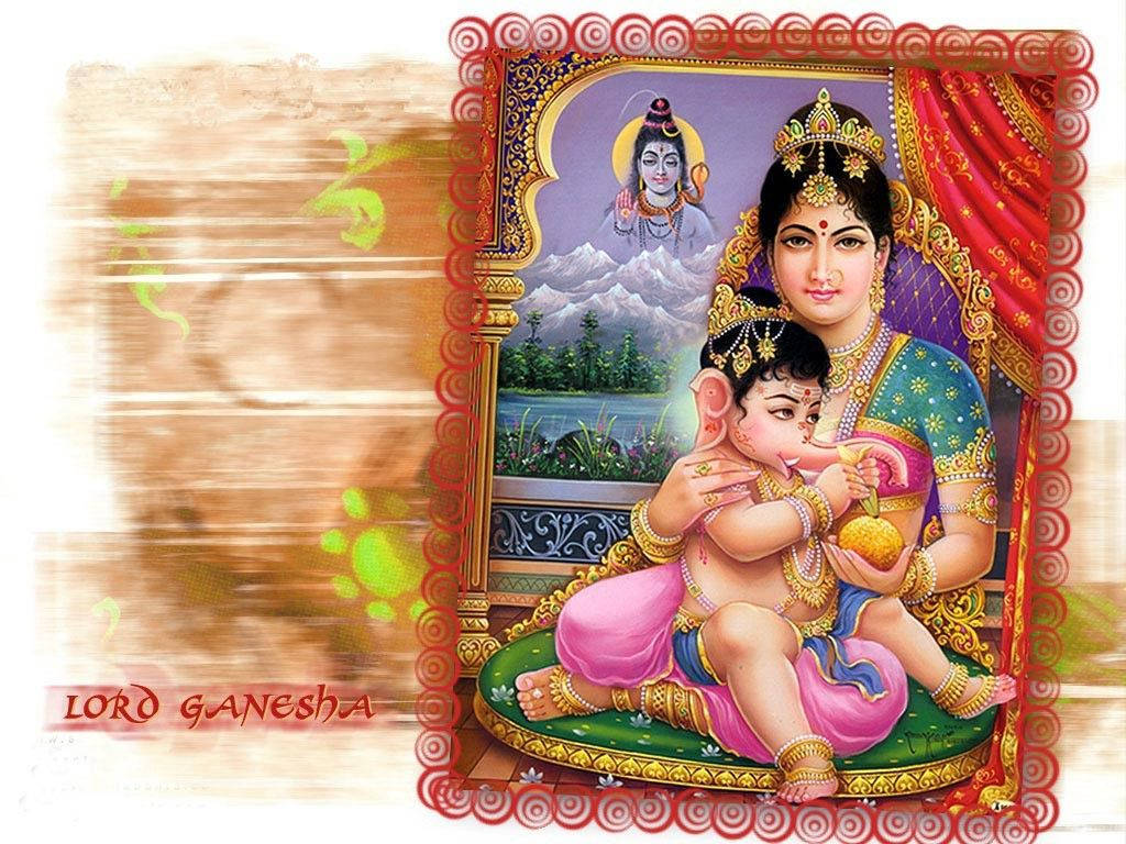 Sacred Bond - Bal Ganesh With Mother Parvati