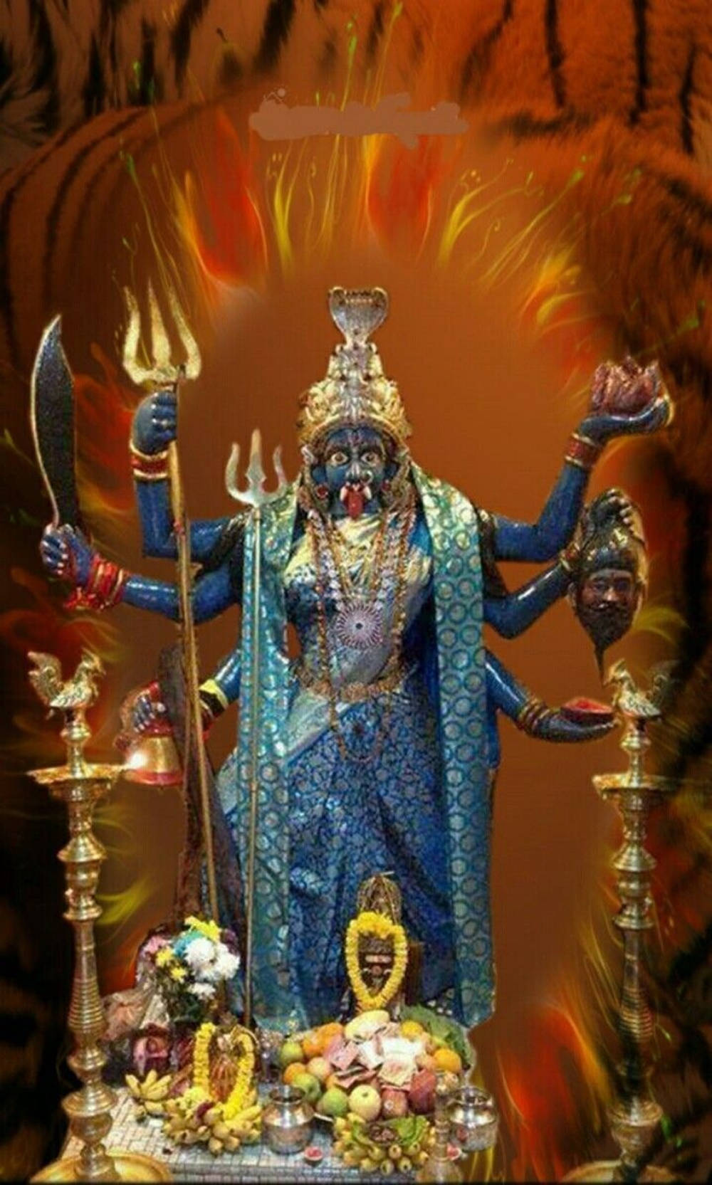 Sacred Statue Of Maa Kali In Vivid Blues