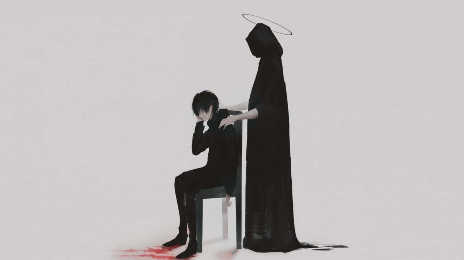 Sad Aesthetic Anime Boy With Hooded Figure