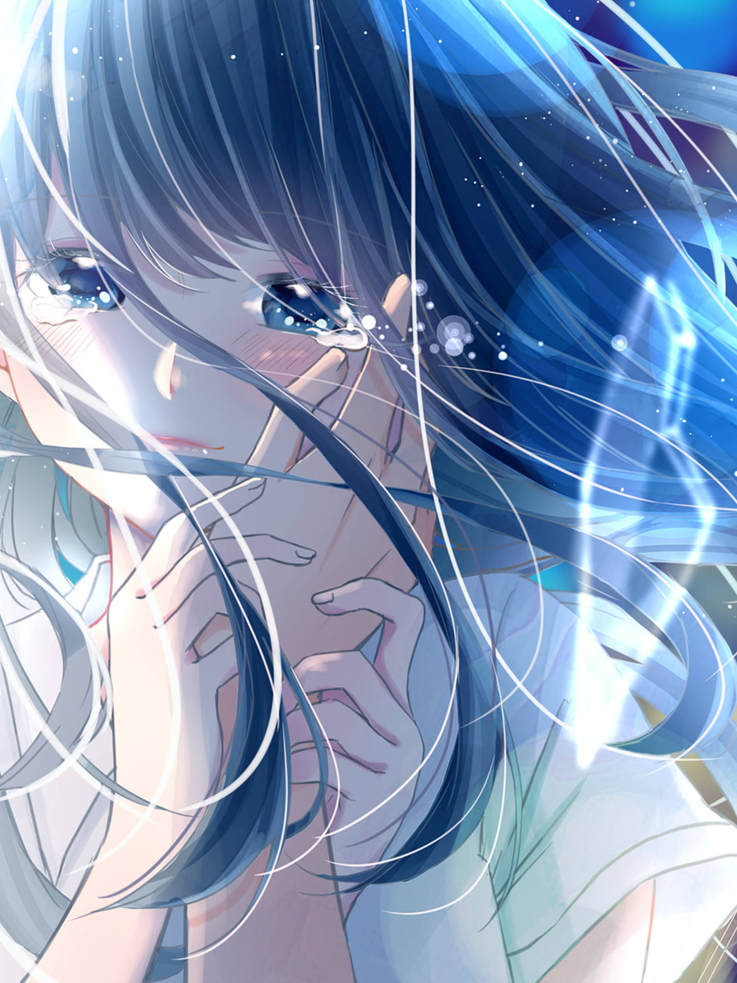 Sad Aesthetic Anime Girl Blue Tears Background