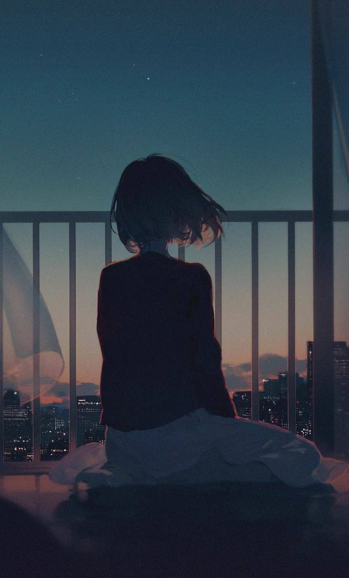 Sad Aesthetic Anime Girl On Balcony Background